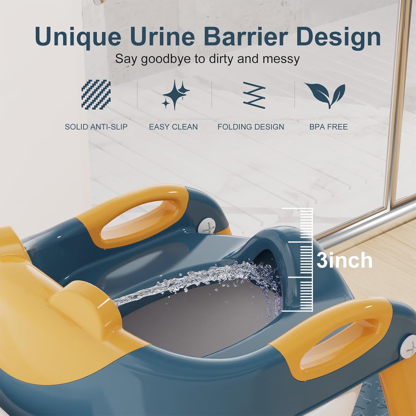 Potty Training Seat with Step Stool Ladder, Upgraded 2-in-1 Toddler Potty Training Toilet Seat with Non-Slip Step Splash Guard Handles and Waterproof Cushion, Toddler Potty Seat for Kids Boys Girls