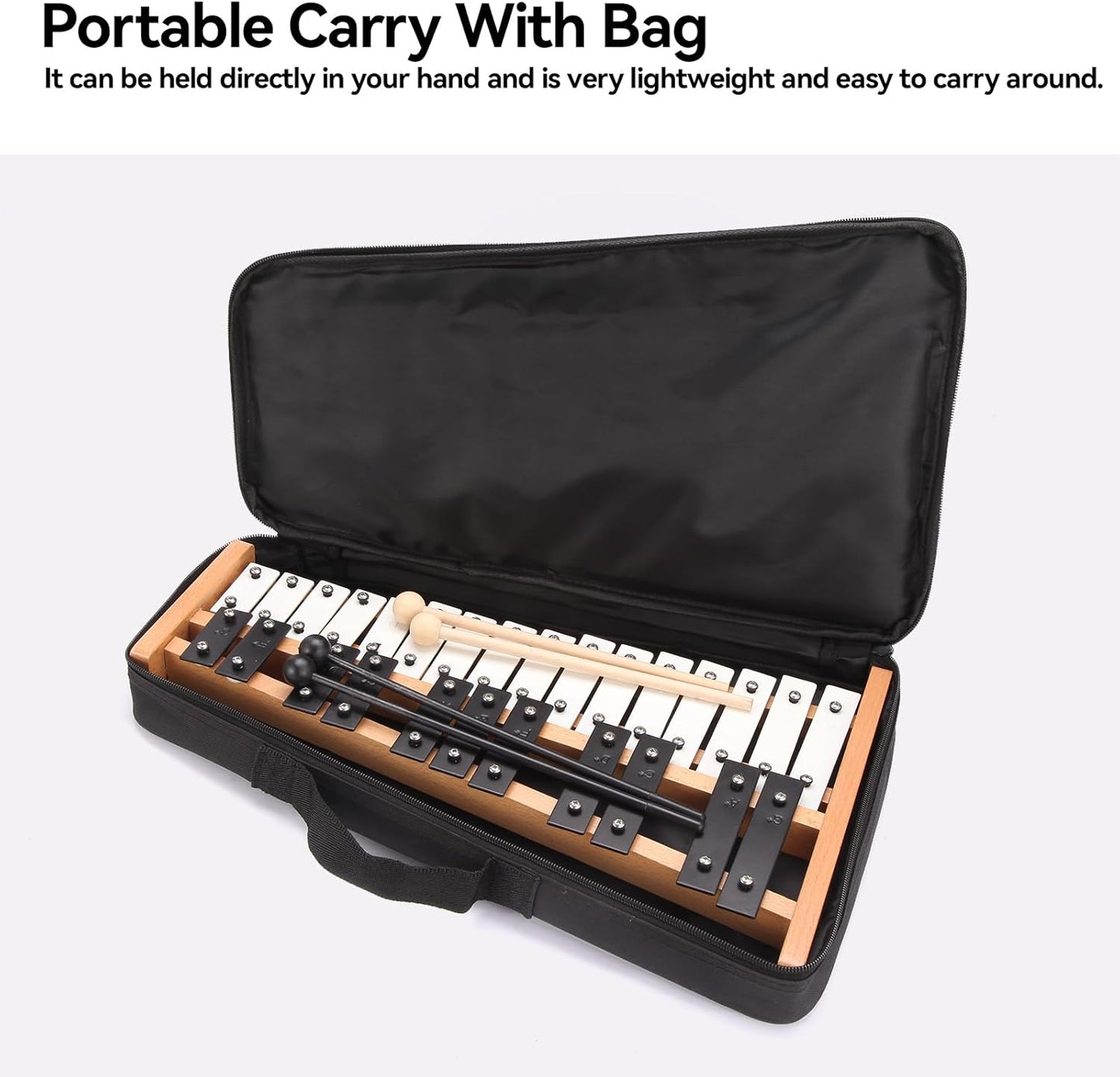 Heuyrao 27 Notes Glockenspiel Xylophone, Professional Wooden Glockenspiel Instrument, Xylophone Bell Kit for Adults and Kids- Includes 4 Mallets and Carrying Bag - Black & White