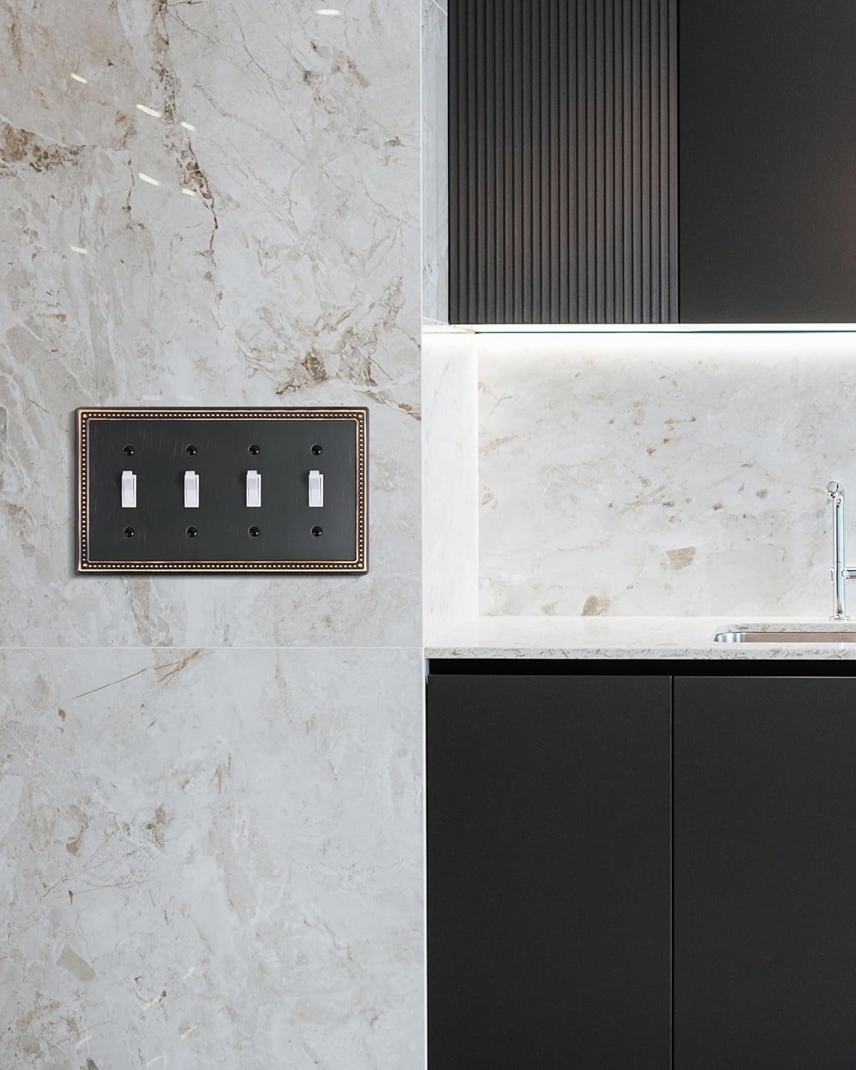 2-Pack Quad Toggle Light Switch Cover Plate, 4 Gang Metal Switch Plate Covers, Aged Bronze Pearls Decorative Wall Plate, Corrosion Resistant