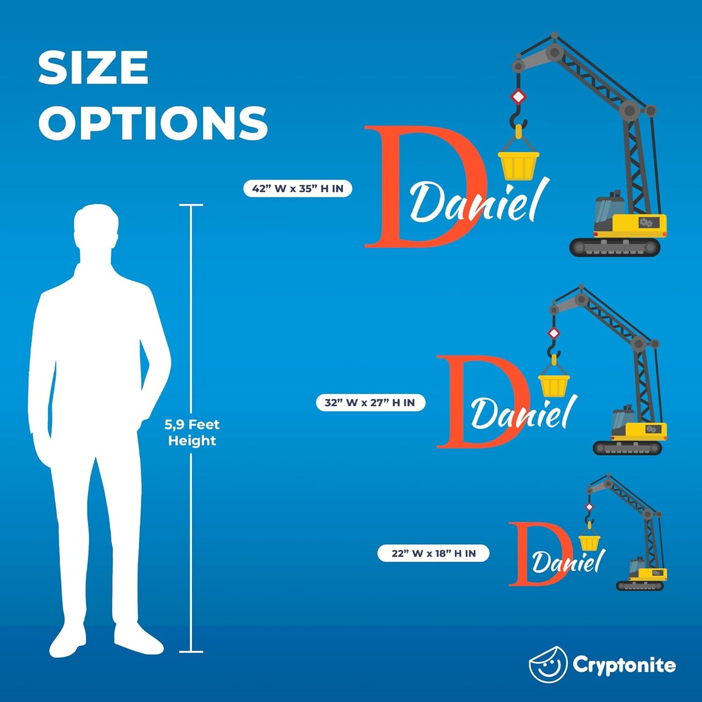 Custom Toddler Construction Crane Wall Decal I Personalized Name Decals for Walls I Nursery Wall Decal for Toddler Room Decorations I Crane Baby Sticker for Bedroom W22 x18 H (Small)