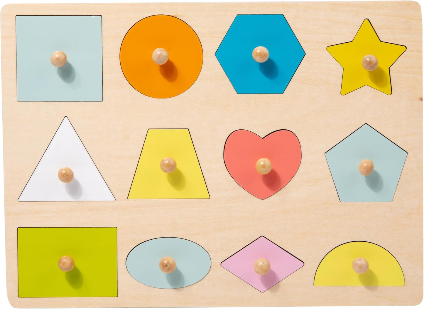 Adena Montessori Wooden Shape Peg 12 Piece of Colorful Shape Cognition Knob Puzzles Baby & Toddler Development Toy
