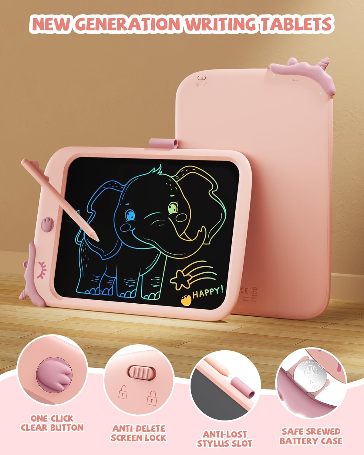 TEKFUN Toddler Boy Toys, LCD Writing Tablet for Kids, Doodle Board Dinosaur Toys, Travel Essentials Toys for 3 4 5 6 Year Old Boys Girls, Easter Birthday Christmas Gifts (10inch Pink)