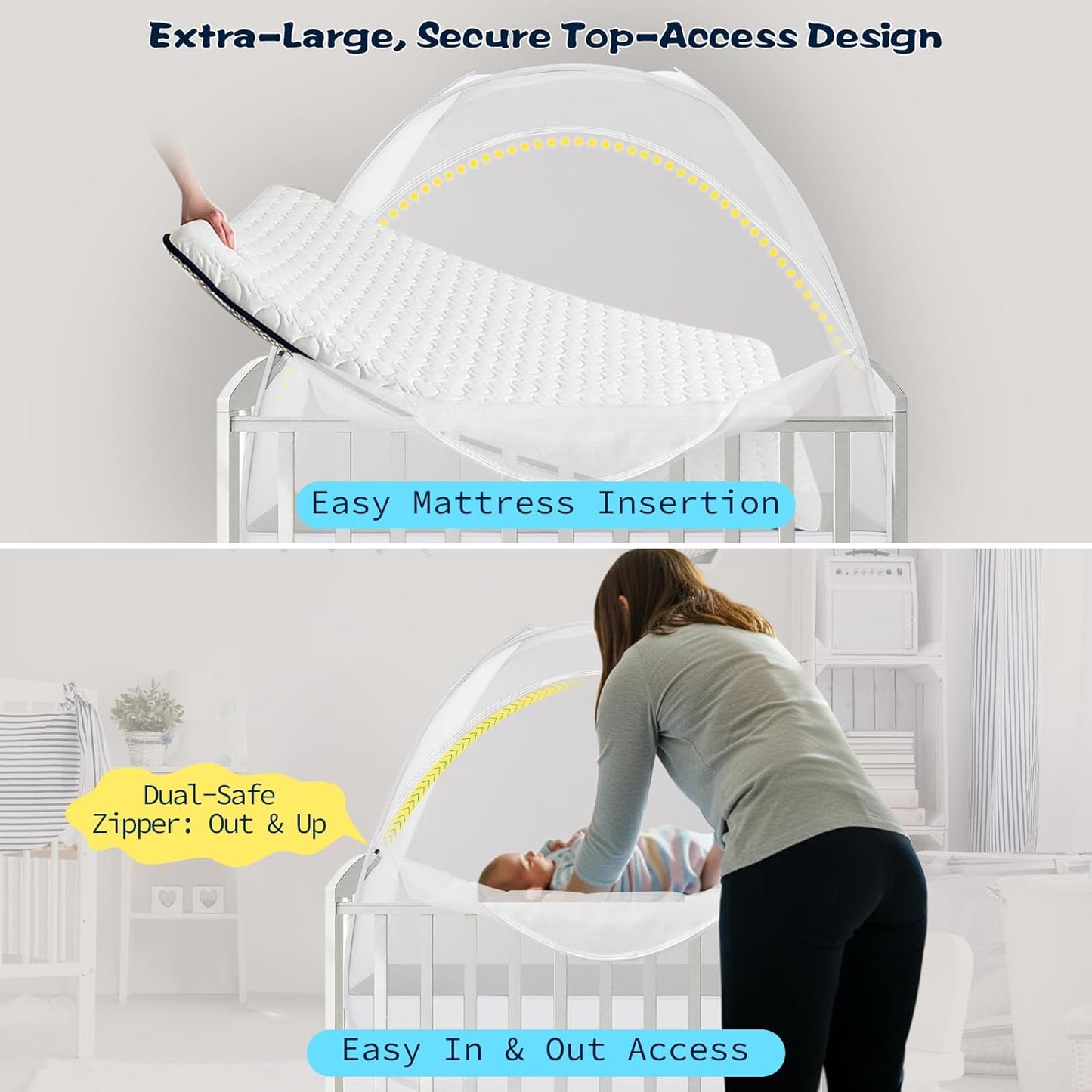 Akiky Large Pop Up Mosquito Net Crib Tent to Keep Baby from Climbing Out Baby Girl Netting Cover Canopy for Naps at Home&Traveling(White)