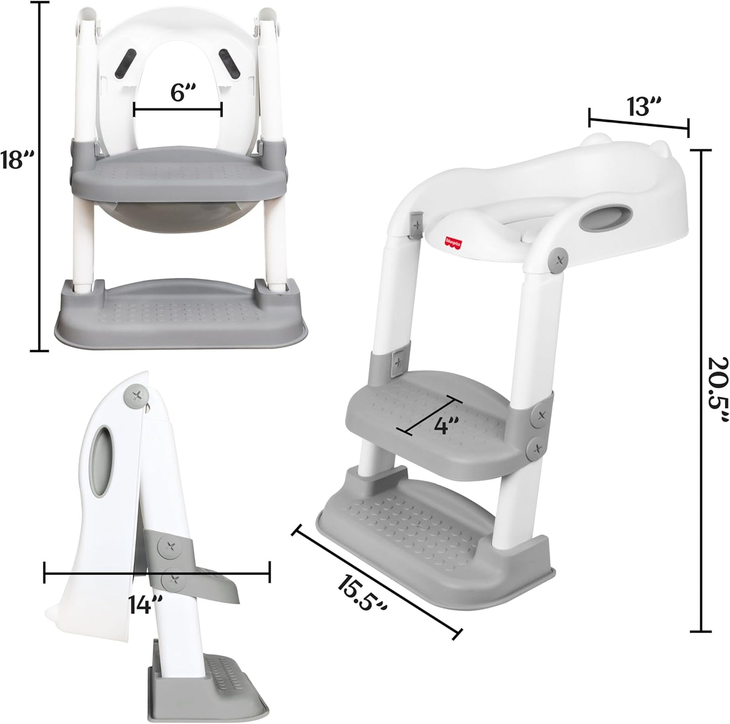 Fisher-Price™ Potty Training Seat with Step Stool Ladder, 2-in-1 Potty Training Toilet for Toddlers with Splash Guard, Anti-Slip Pads, Cushioned Seat (Gray)