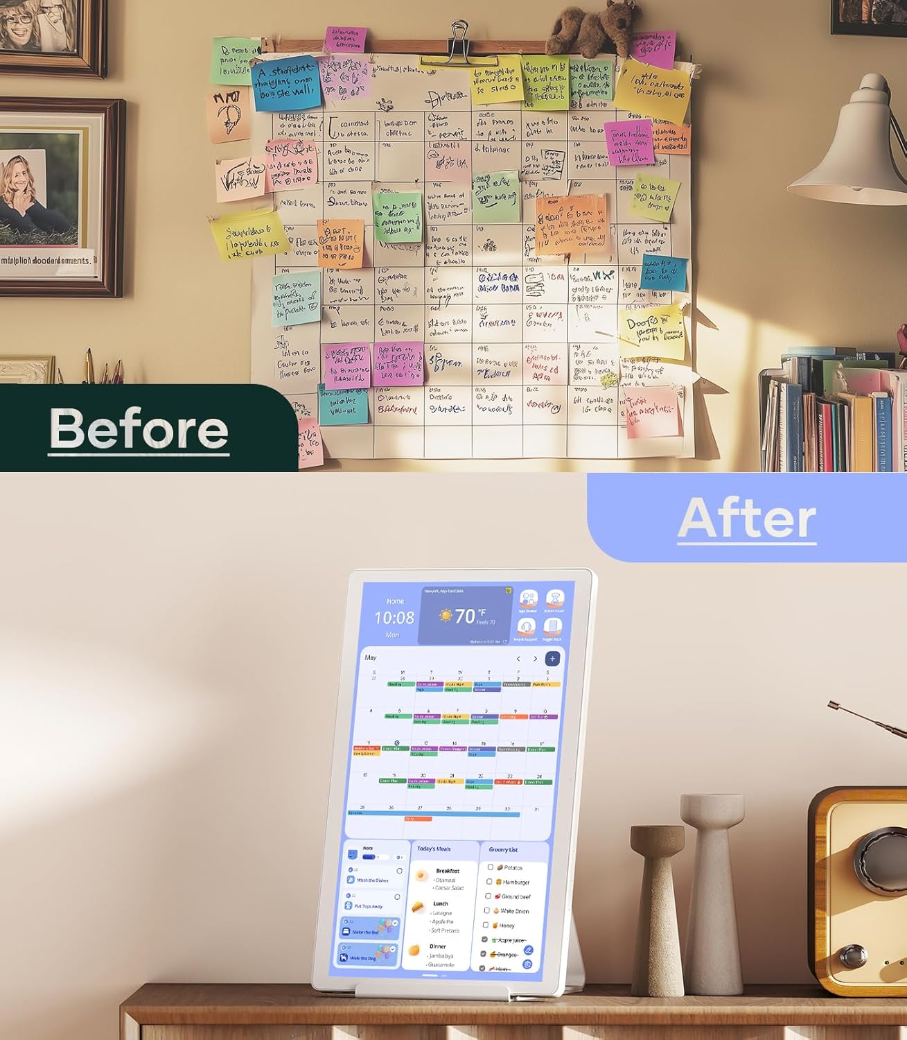 Cozyla Digital Calendar+ 2: 15.6'' Wall Planner Touch Screen Chore Chart Customize Dashboard Smart Electronic Calendar for Family Schedules Meal Planner Support App Store w/Stand Wall Mount White