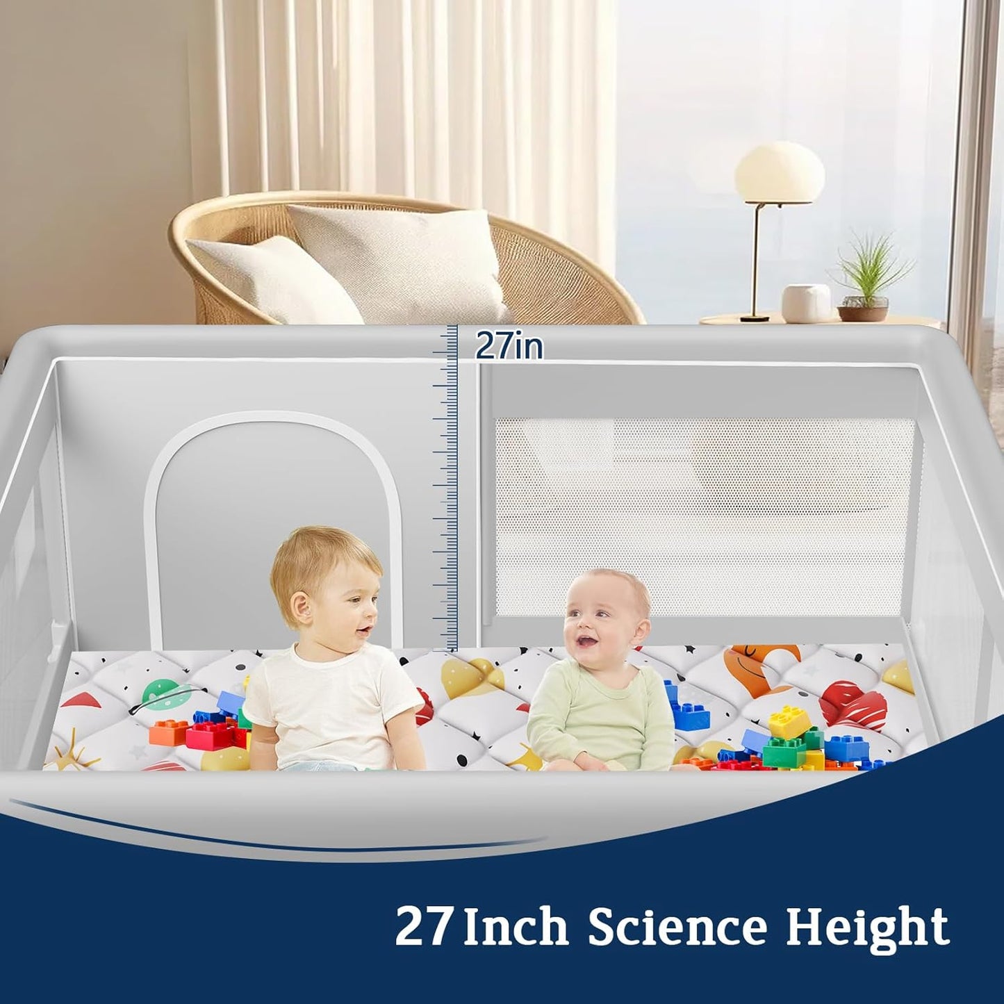 74x50 Inch Baby Playpen with Mat, Playpen with Cute Mat for Babies and Toddlers Play Pen Playards Safety Gate Fence Active Center Indoor