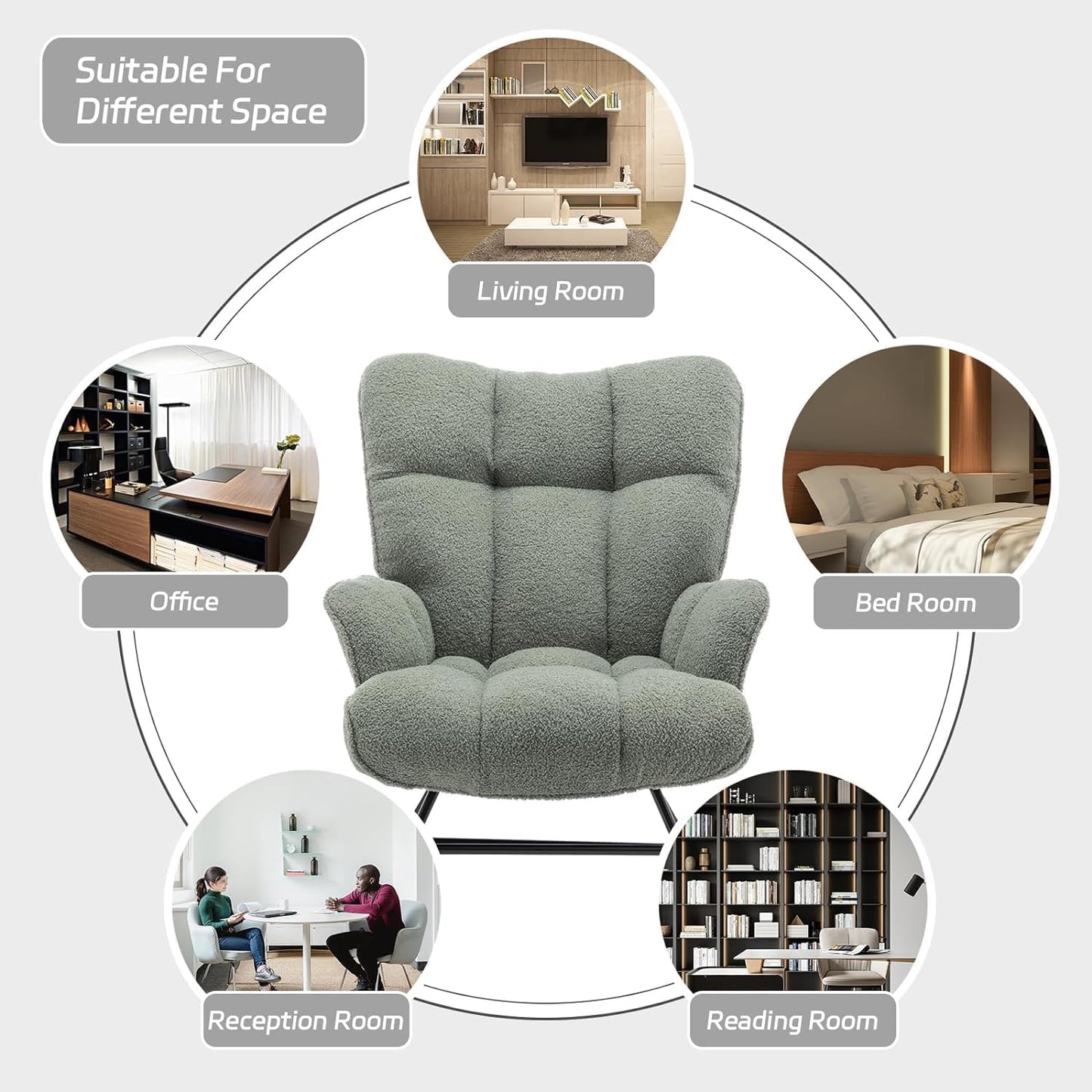 Rocking Chair Nursery Teddy Upholstered Glider Rocker Rocking Accent Chair Padded Seat with High Backrest Armchair Comfy Side Chair for Living Room Bedroom Offices (Green Teddy)