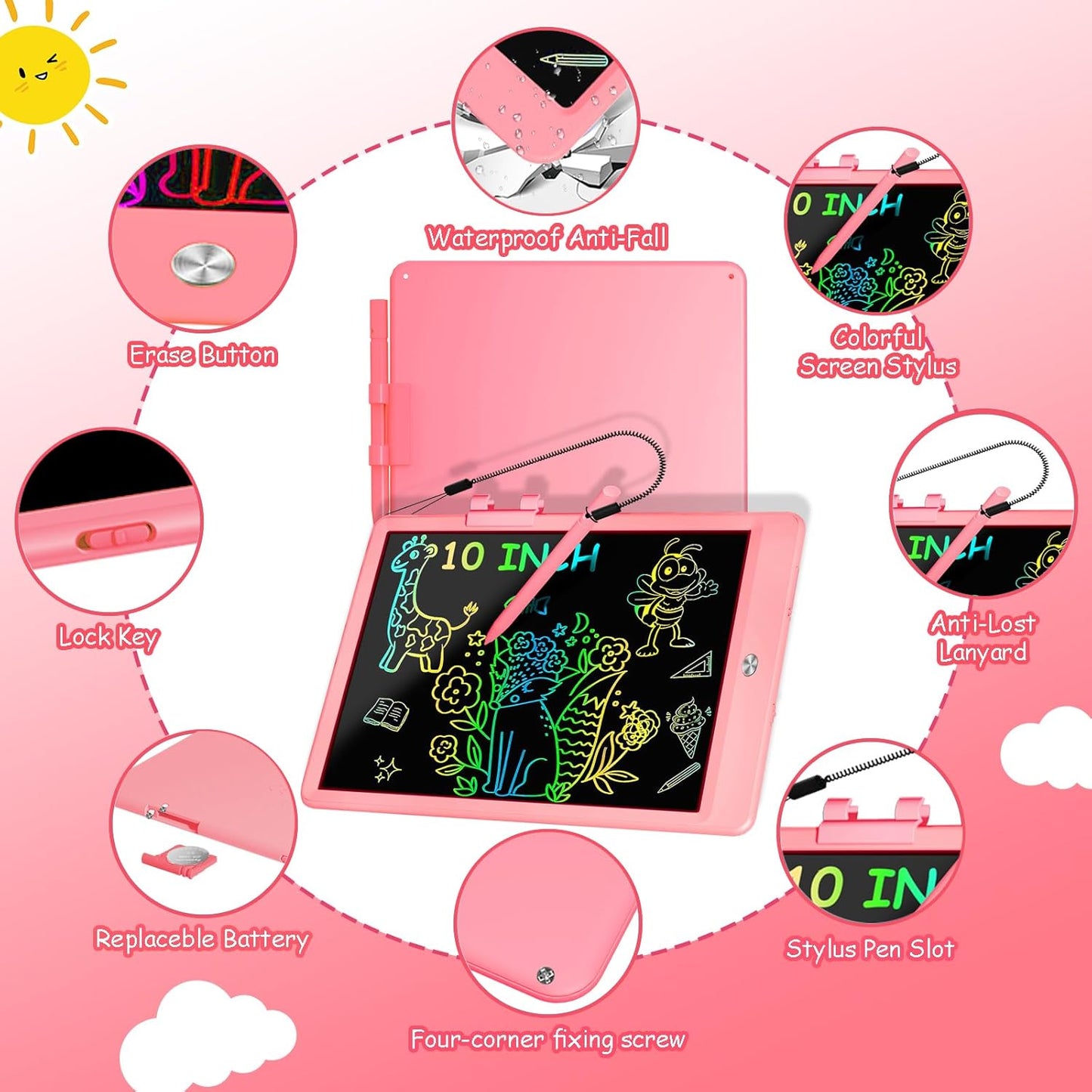 Decute Kids Toys LCD Writing Tablet with Stylus, 10 Inch Erasable Toddlers Doodle Board, Reusable Drawing Pad for Kids, Educational Christmas Birthday Gift for 3 4 5 6 7 8 Girls Boys Toddler Pink