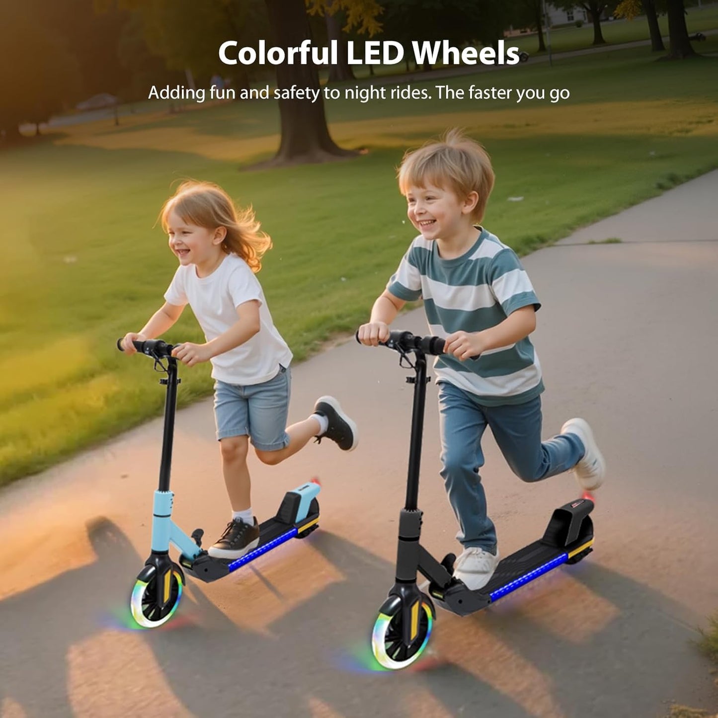 Foldable Children's Electric Scooter (Ages 6-14) - Top Speed 16 km/h, Maximum Range 8 km, 7-inch Illuminated Front Wheel, 6-inch Solid Rear Wheel