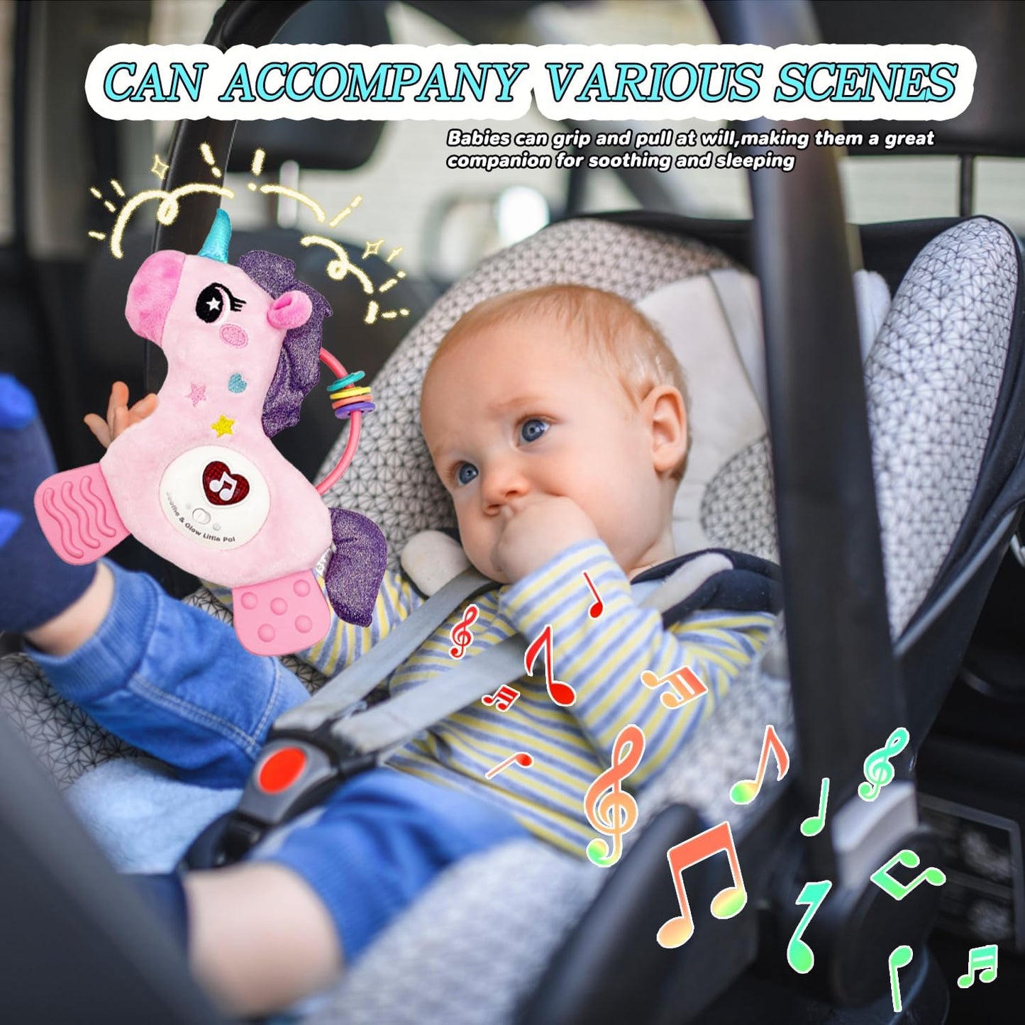 Baby Musical Activity Soft Toys with Sound & Light, Sensory Toys for Infant Developmental with Teether, Rattle and Textures, Soft Plush Toy for Newborn Gift 6 to 12 Months (Pink Unicorn)