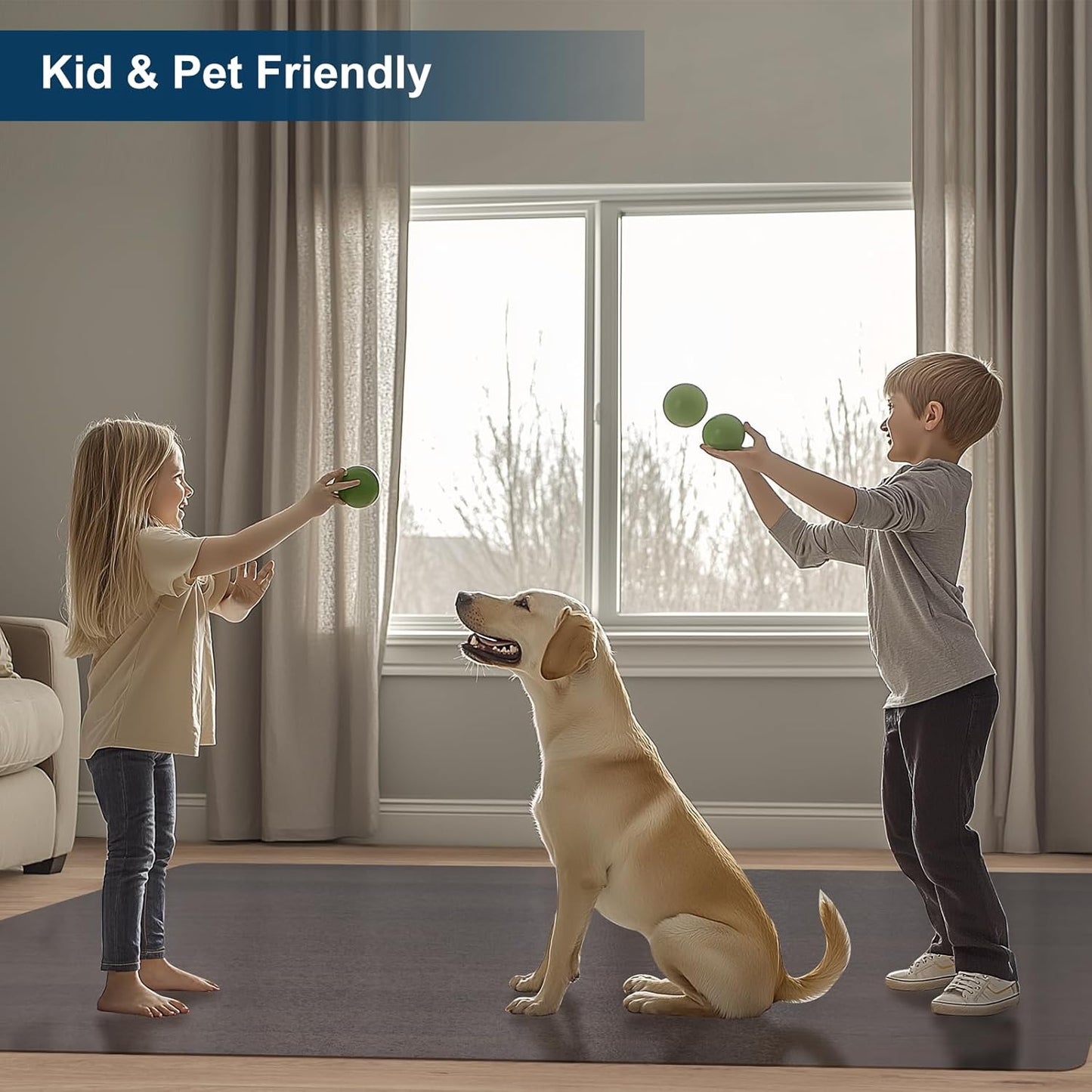 Floor Mat for Outdoor Indoor, 8'×10' Large Translucent Black Plastic Area Rug for Dining Room, Durable Non-Slip Hard Floor Living Room Rug, Waterproof Floor Protector for Garage, High Traffic Areas