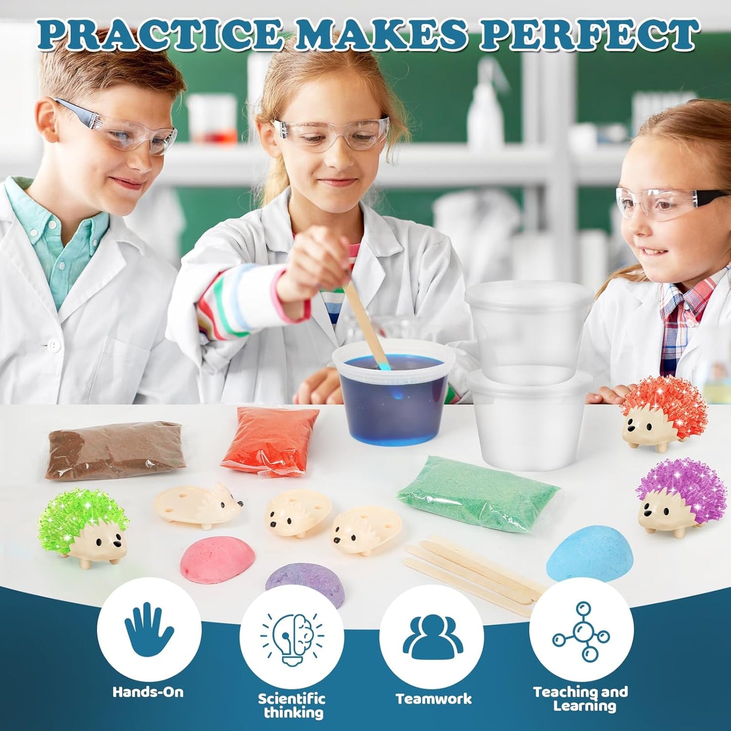 sdaymol Crystal Growing Kit for Kids - 4 Colors Hedgehog to Grow Fast in (24H),Science Experiments Learning & Educational Toys,Science Kits for Kids Age 8-12 STEM Project Gifts for Boys & Girls 6+