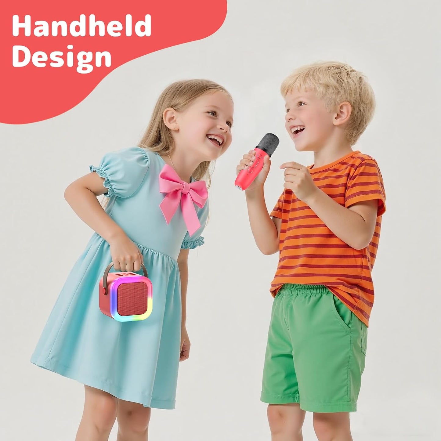 Fede Karaoke Machine for Kids Adults, Mini Karaoke Machine with 2 Wireless Microphones, Portable Bluetooth Speaker with Voice Changing Effects & LED Lights, Best Gifts Toys for Girls and Boys