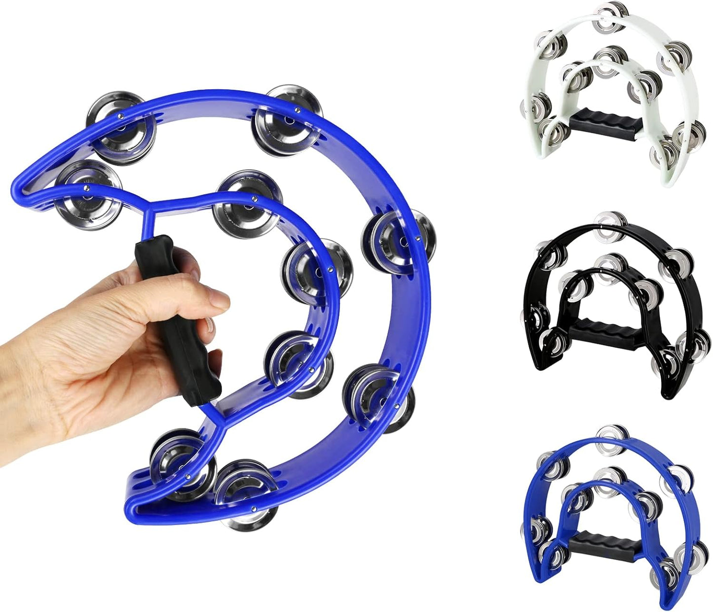 EastRock Double Row Tambourines,Metal Jingles Hand Held Percussion-Half Moon Tambourine for Kids, Adults, KTV, Party