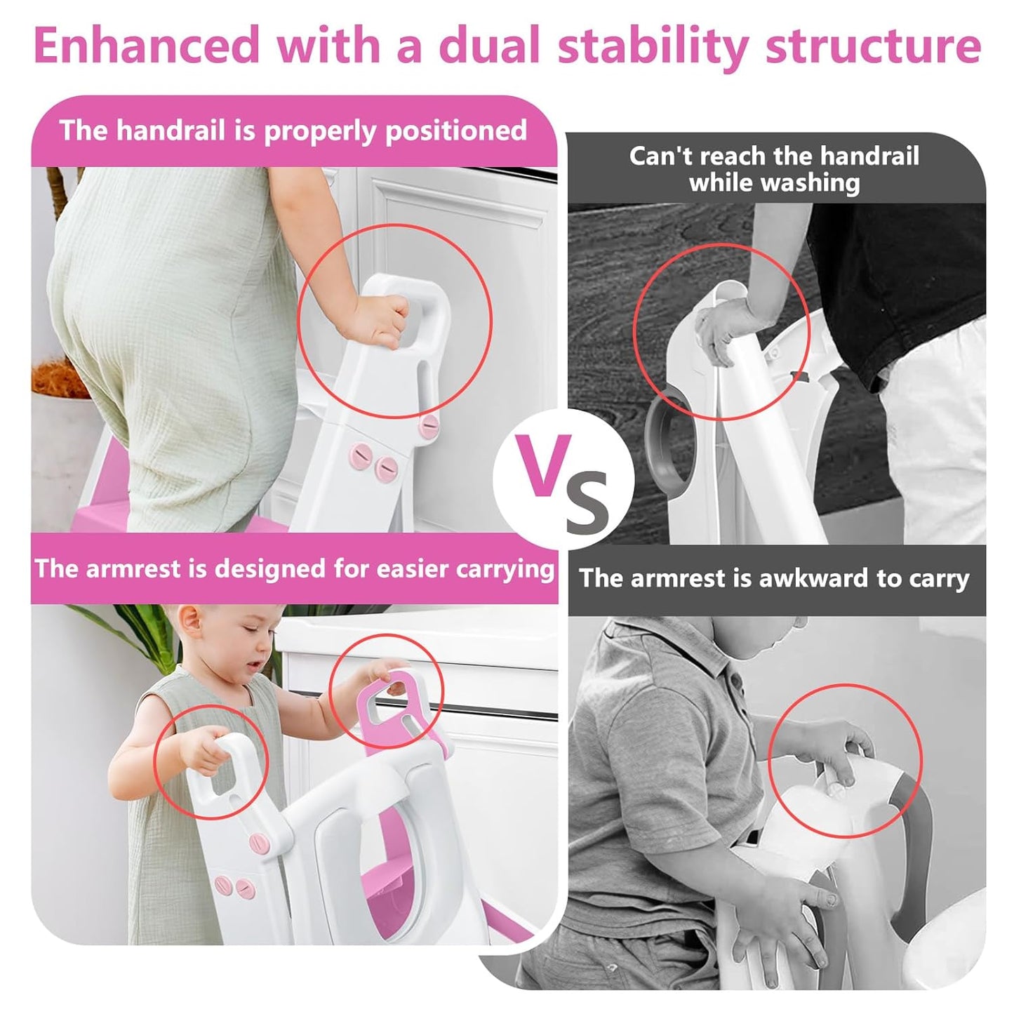 Easy Storage Potty Training Seat with Ladder, Adjustable Step and Toilet Seat Height, Easy-Grip Handles for Climbing, Foldable Portable Toddler Toilet Trainer, Perfect for Small Bathrooms