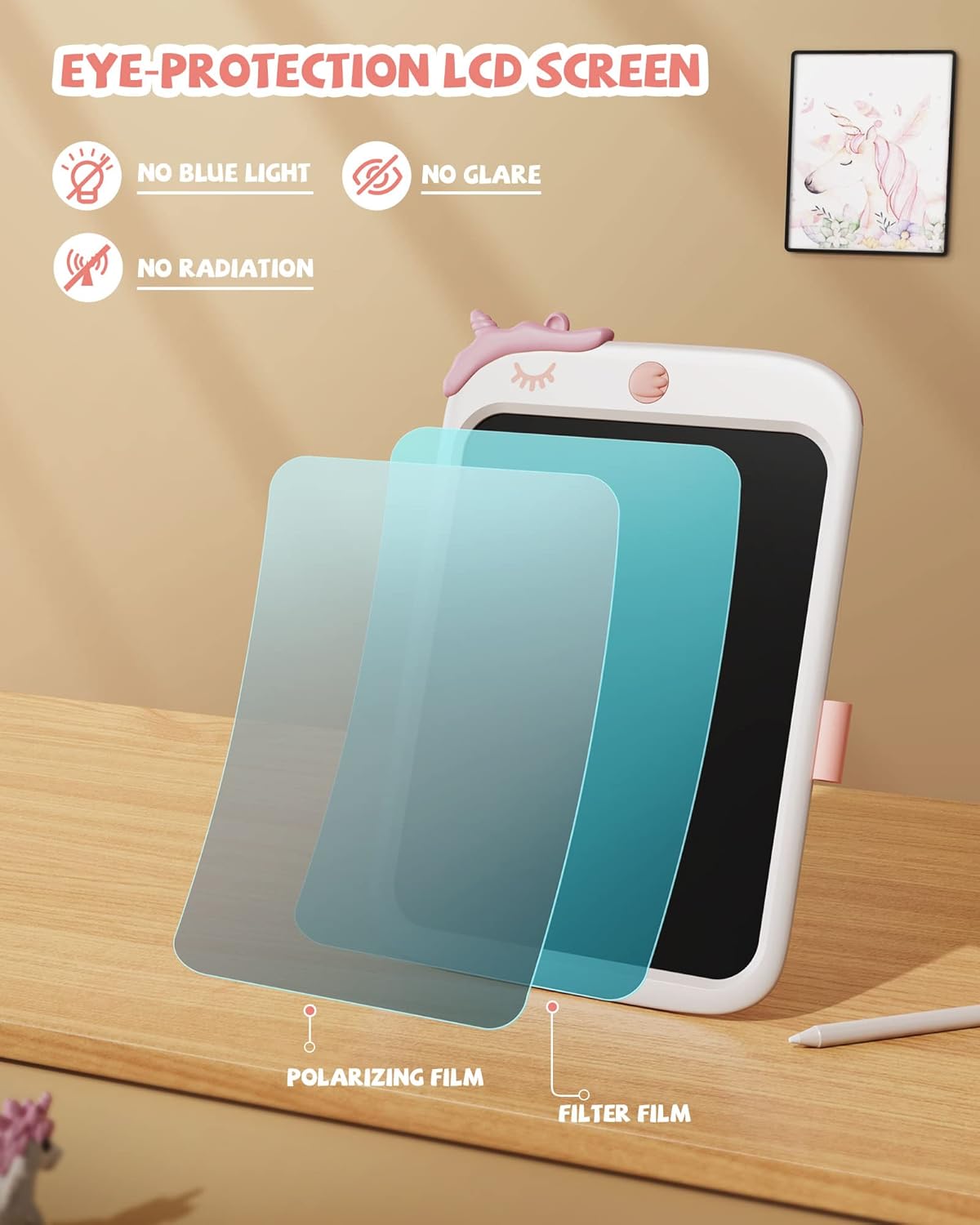 Unicorn Toys 10 Inch Writing Tablet for Kids, Educational Toys for Girls Aged 3-5, Birthday Gift for 3-8 Year Olds (White)