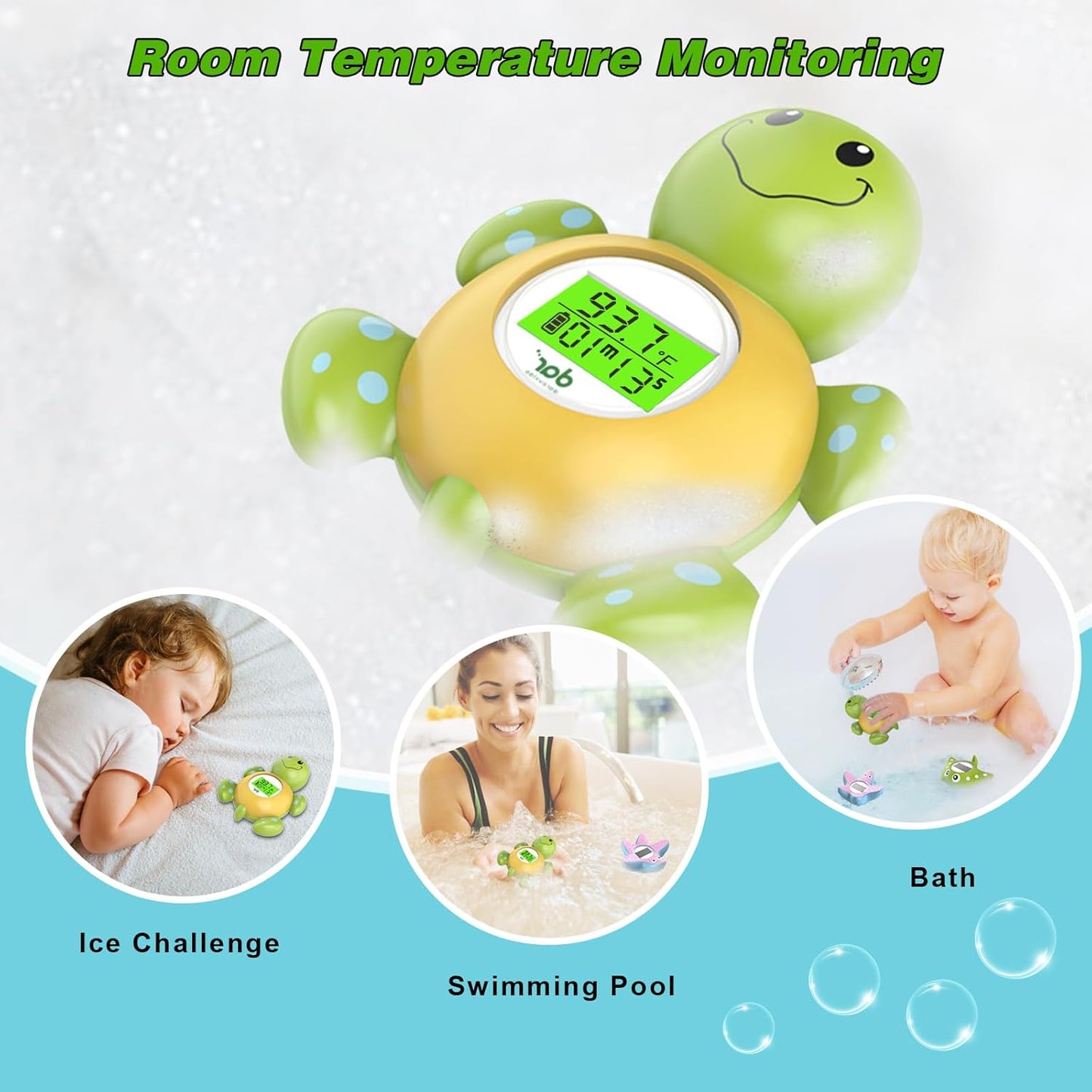 Baby Bath Thermometer with Timer, Safety Digital Water Temperature Thermometer with 3 Color Backlit and Temperature Warning, Bath Tube Floating Toy for Infant, Toddler