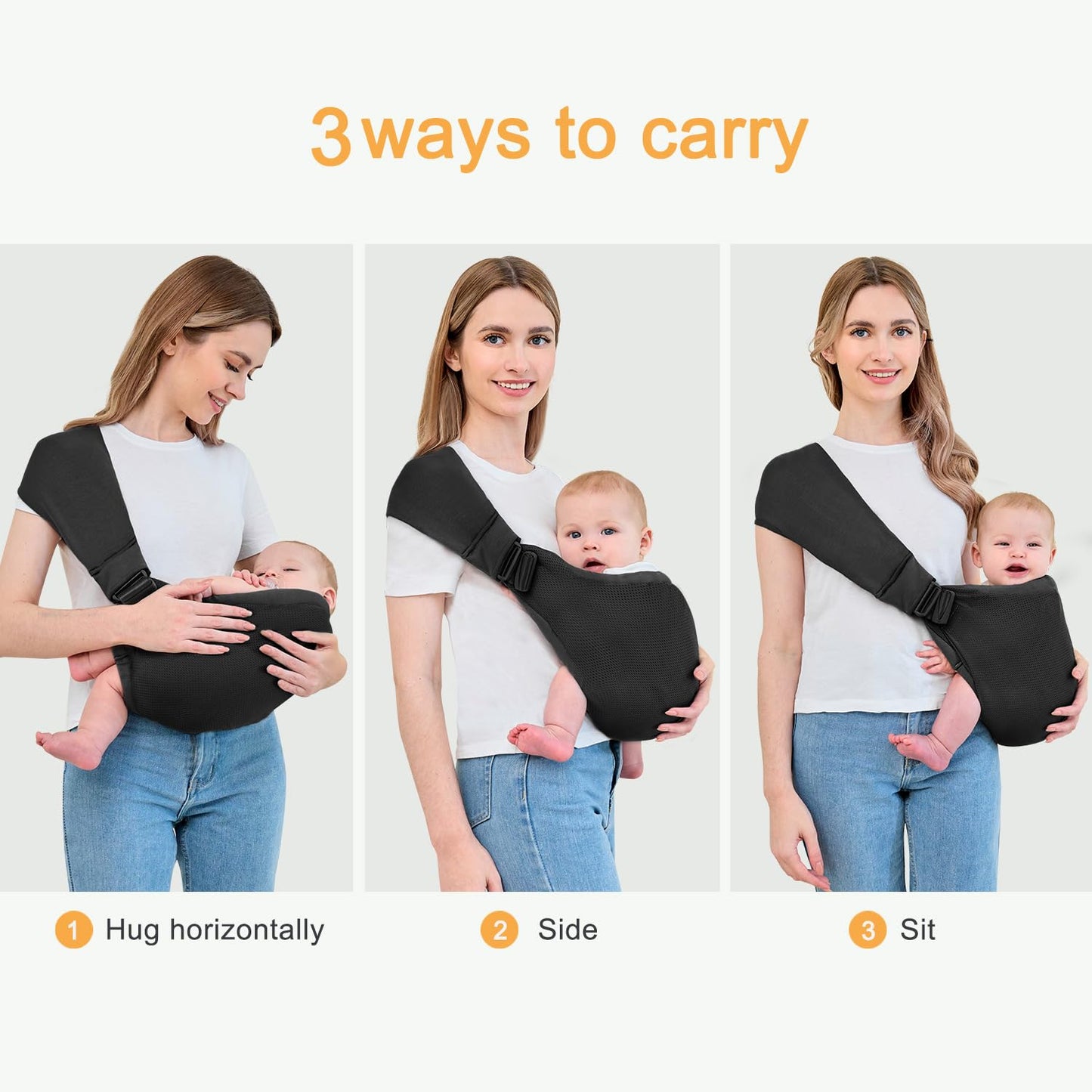 Baby Sling Carrier,Baby Carrier Newborn to Toddler,Toddler Carrier,Portable Lightweight & Spreadable Shoulder Straps(Black)