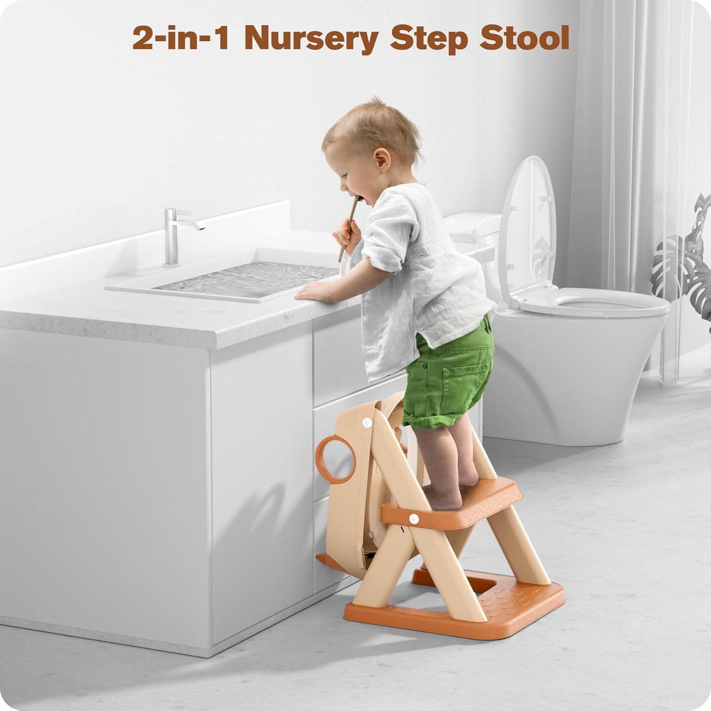 Potty Training Seat, Upgrade Toddler Toilet Seat for Kids Boys Girls, 2 in 1 Potty Training Toilet for Kids, Splash Guard Anti-Slip Pad Step Stool(Brown)
