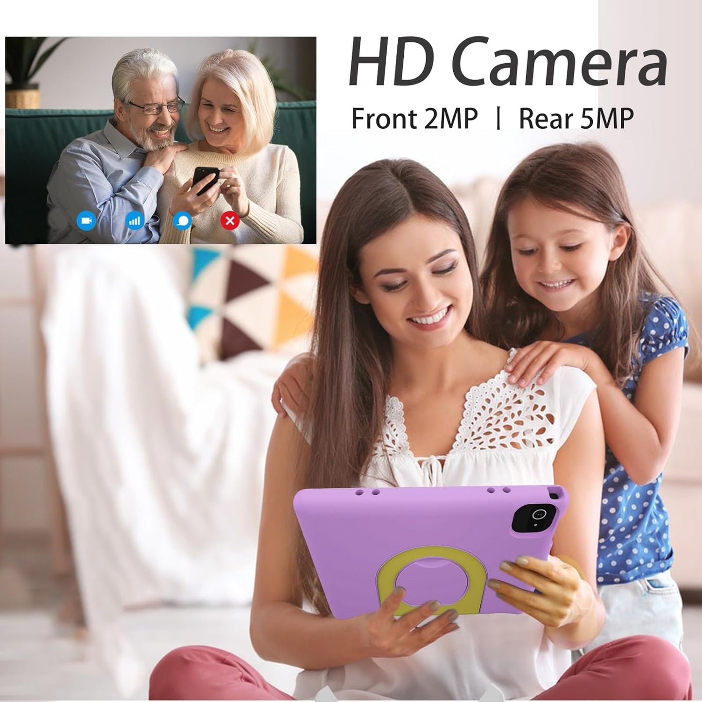 Kids Tablet, 10.1 Inch Tablet for Kids, Android 14, 64GB, Octa-Core CPU, WiFi, Big Battery, Kids Conten, Parental Control, HD Display Children Age 3-12, Bluetooth, Purple Case