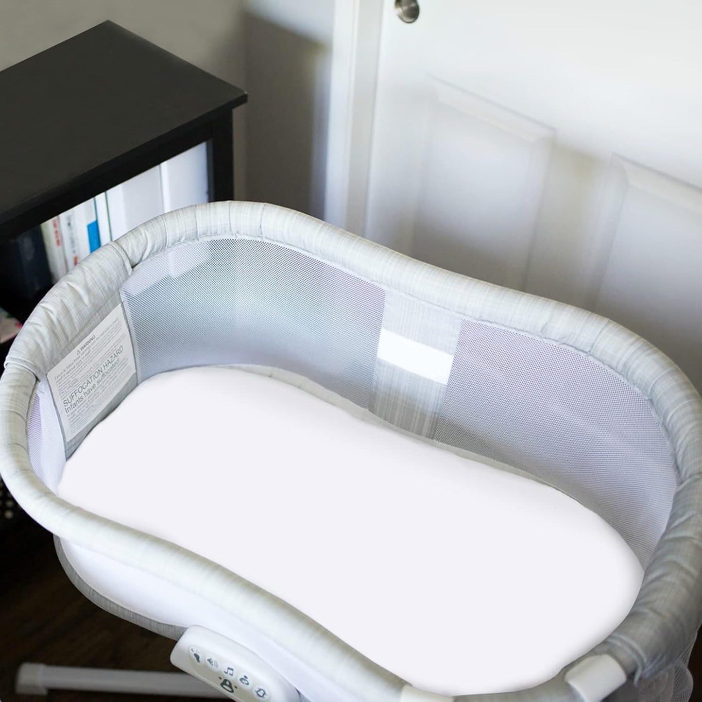 Waterproof Bassinet Sheets Fit for Hourglass, Oval Bassinet Mattress, 100% Cotton Fitted Sheet for Standard Bassinet Mattress, 2 Pack, Ultra Soft for Baby, White