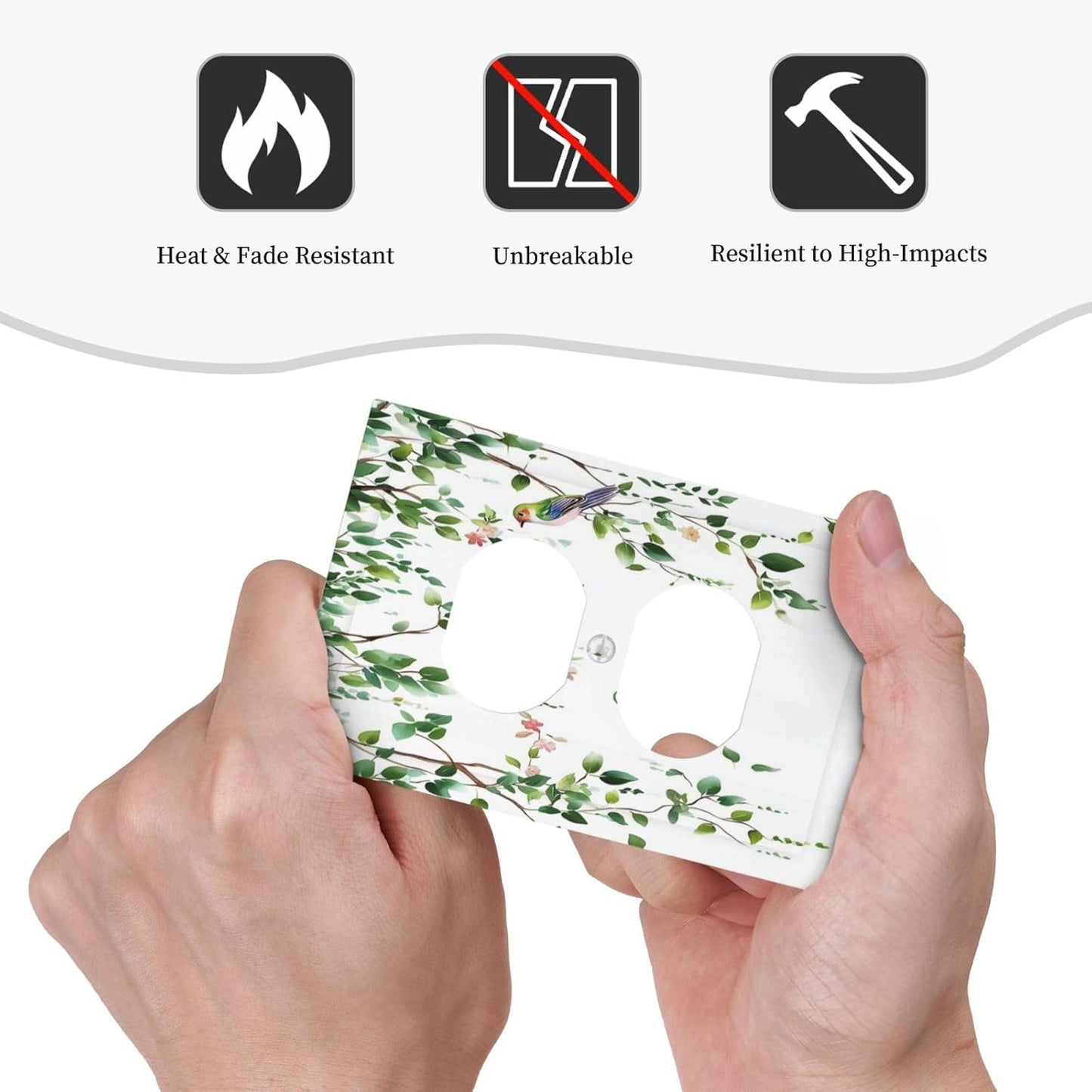 Outlet Covers Green Leaves Bird Eucalyptus Sage Plant 1 Gang Duplex Light Switch Cover Decorative Switch Plates Electrical Receptacle Faceplate Wall Plate For Bed Room Living Room