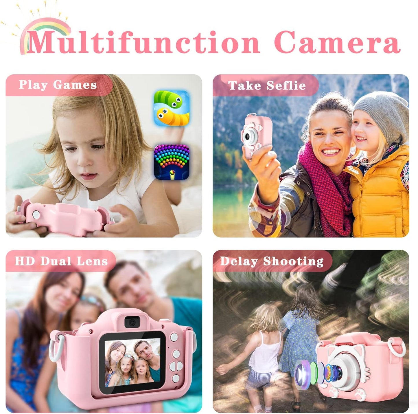Kids Camera Toys for 3 4 5 6 7 8 9 10 11 12 Year Old Boys/Girls, Kids Digital Camera for Toddler with Video, Christmas Birthday Festival Gifts for Kids, Selfie Camera for Child, 32GB TF Card