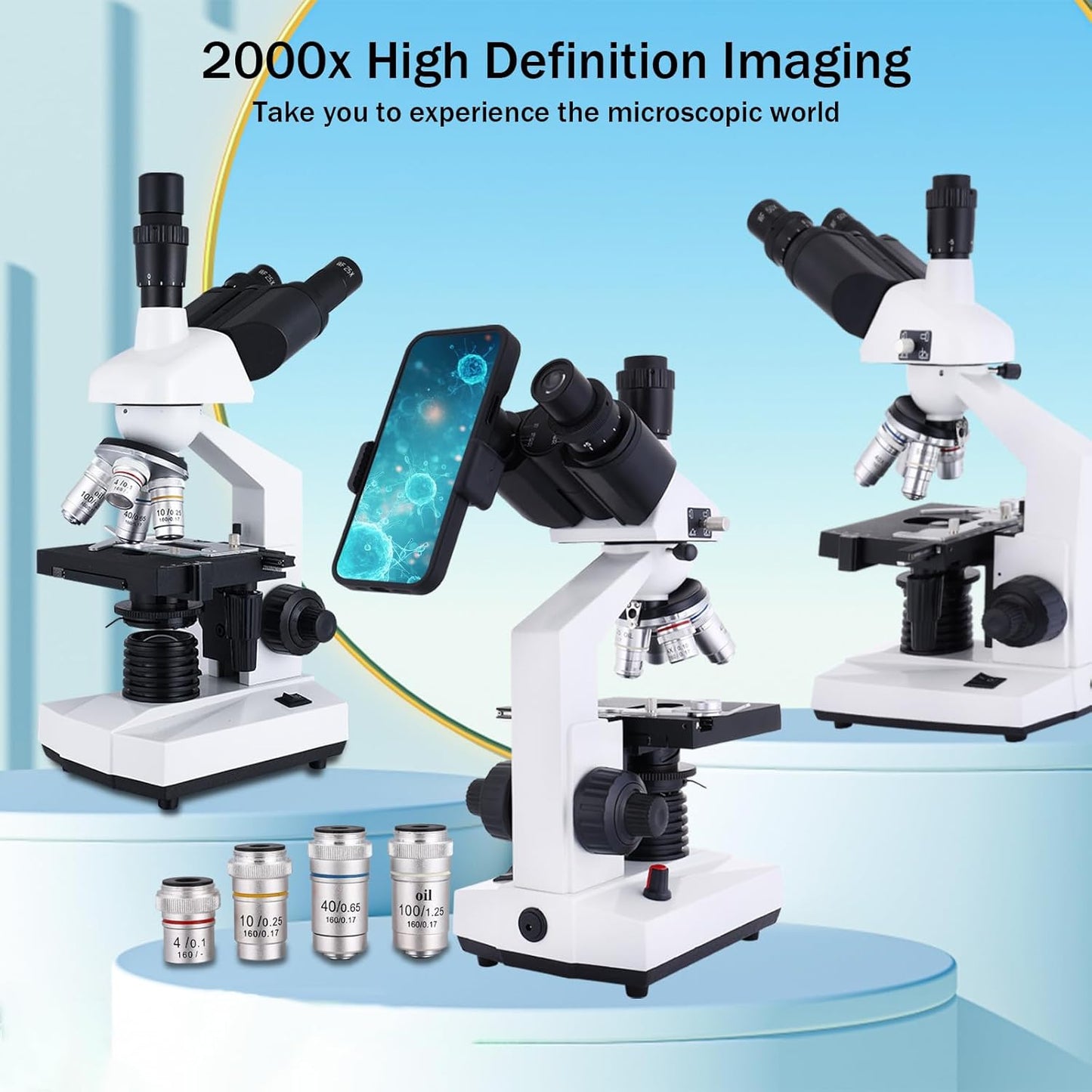 Compound Trinocular Microscope, 40X-5000X Magnification, Research Grade Professional Microscope with USB Camera and Mechanical Stage, Microscope for Adults