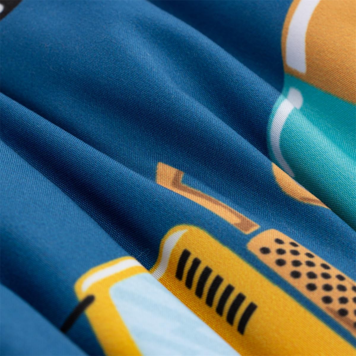 NTBED 4 Pieces Traffic Construction Toddler Bedding Set for Baby Boys,Truck Vehicles Excavator Cars Printed, Includes Comforter, Flat Sheet, Fitted Sheet and Pillowcase,Blue