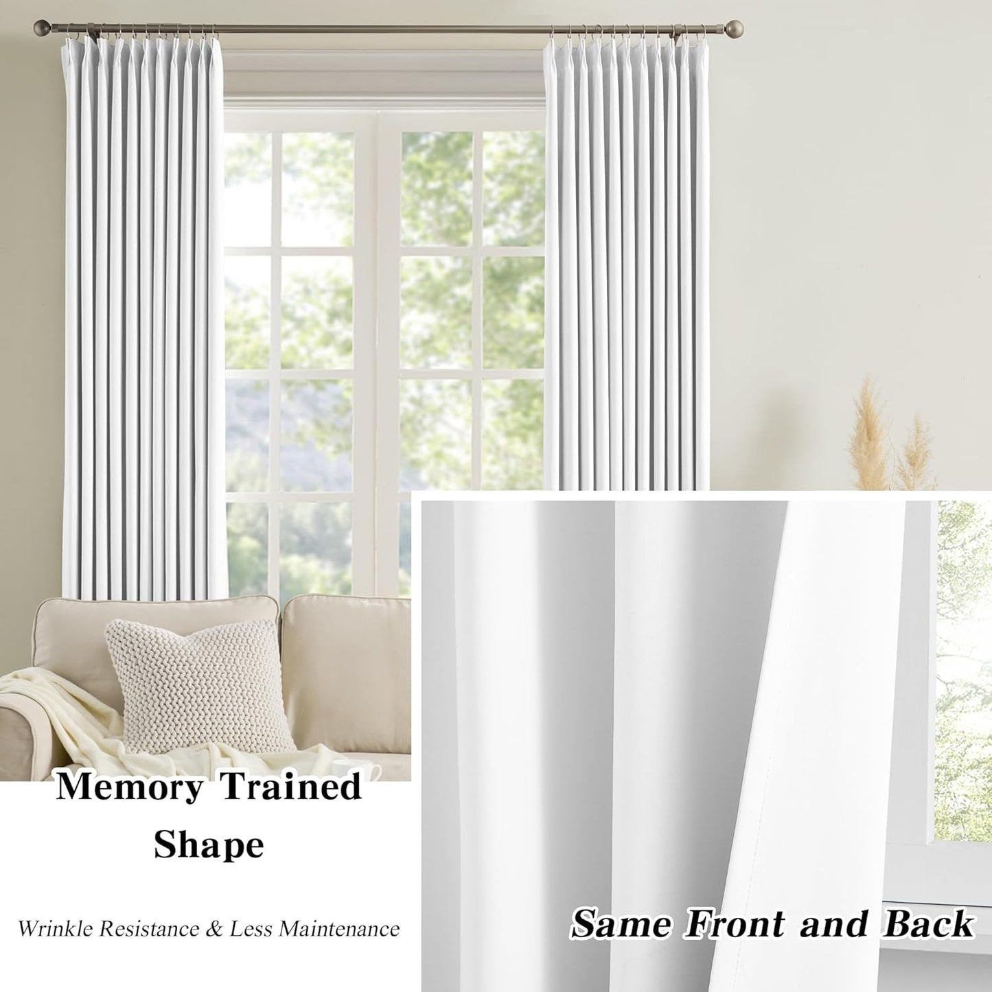 KEQIAOSUOCAI White Blackout Curtains 104 Inches Long, Custom Made Pinch Pleated Memory Trained Window Curtain Panels Drapery for Office Living Room, 40" W x 104" L, Set of 2
