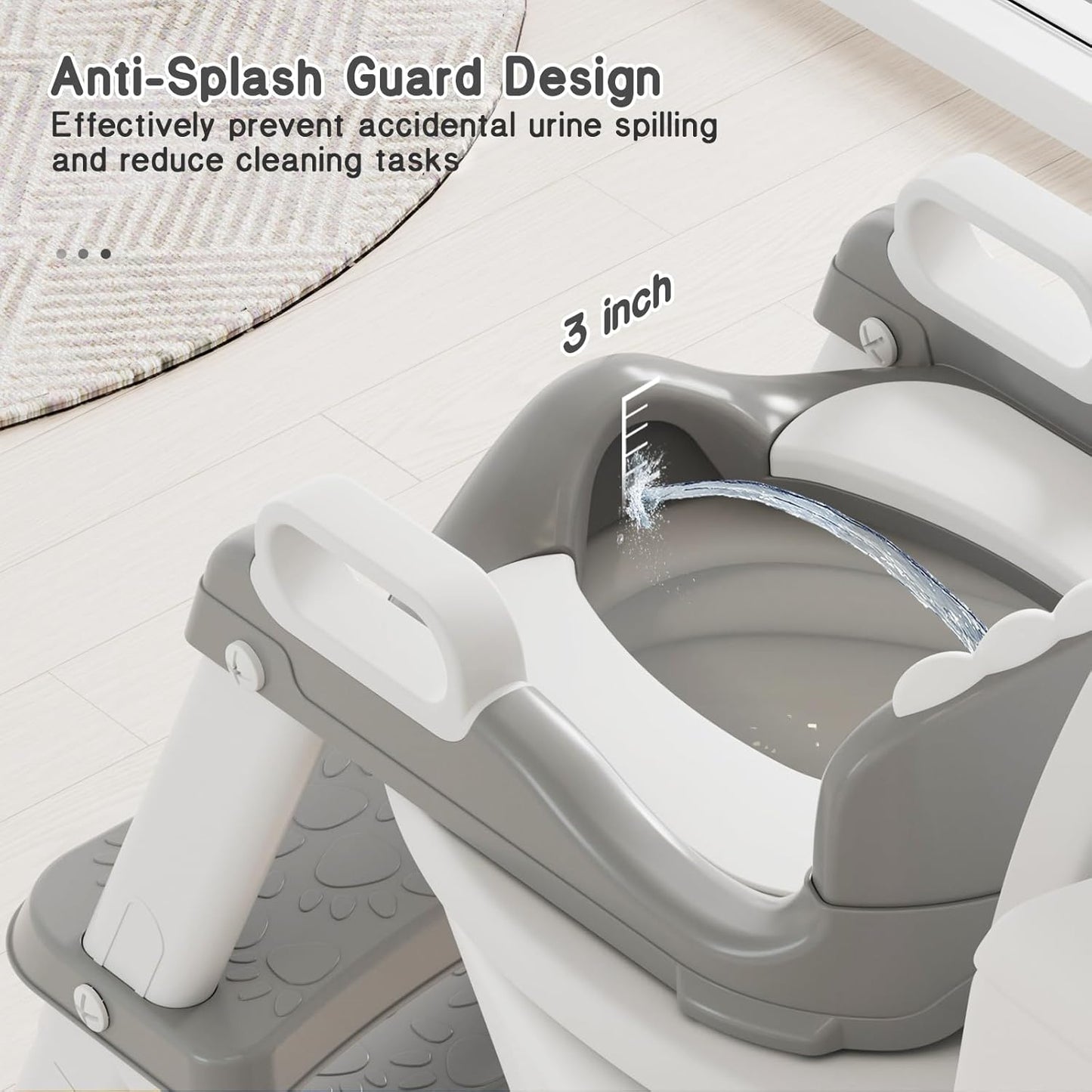 Potty Training Seat, Toddler Toilet Seat for Kids Boys Girls, 2 in 1 Potty Training Toilet for Kids, Splash Guard Anti-Slip Pad Step Stool, Adjust High Potty Chair for Toddler Kid Boys Girls