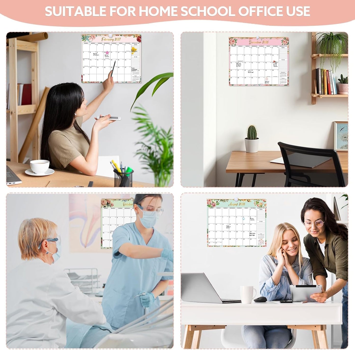 Wall Calendar 2026-2027, 18 Month Large Desk Calendar from January 2026 to June 2027 14.5" x 11.8" Monthly Calendar with Twin-Wire Binding for Home Office Planning Organisers, Flower Design