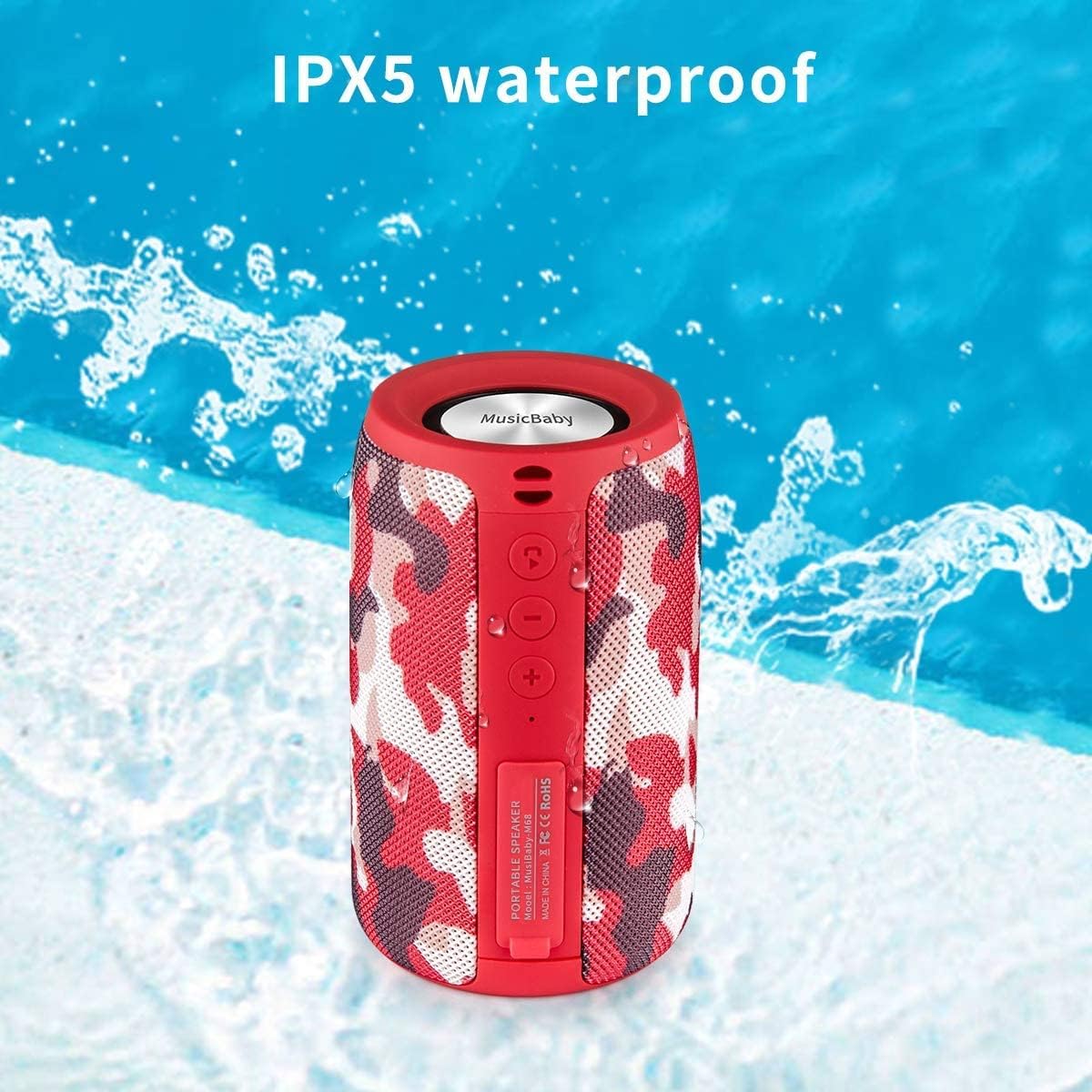MusiBaby Bluetooth Speaker Wireless Portable, IPX5 Waterproof Bluetooth Speakers with Dual Pairing, 24H Playtime, Rich Stereo Bass for Home, Travel, Party, Outdoor | Electronic Gifts (Camo Red)
