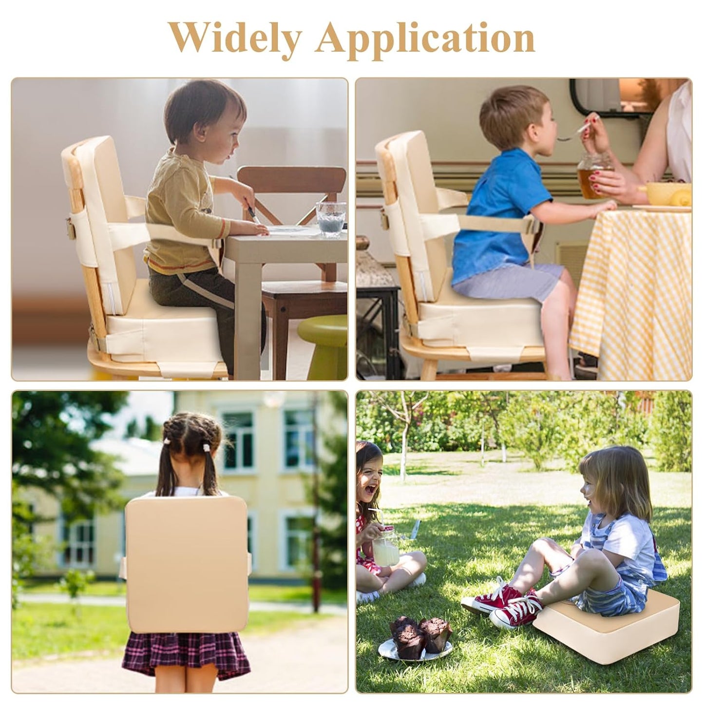 Toddler Booster Seat for Dining Table, Non-Slip Kitchen Chair Booster Seat with Backrest and Adjustable Straps, Portable PU Waterproof Travel Baby Booster Increasing Cushion