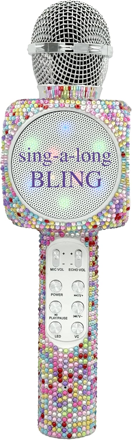 Sing-Along Bling Bluetooth Karaoke Microphone and Bluetooth Stereo Speaker All-in-One (Confetti Bling)