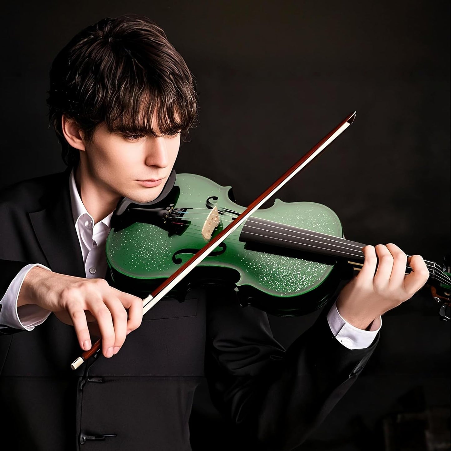 Poseidon Violin for Beginner, Full Size Violin Set for Kids Student with Hard Case, Extra 4/4 Strings Set, Violin Bow, Horse Bridges, Rosin, Shoulder Rest, Clip-on Tuner, Manual - Green Glossy