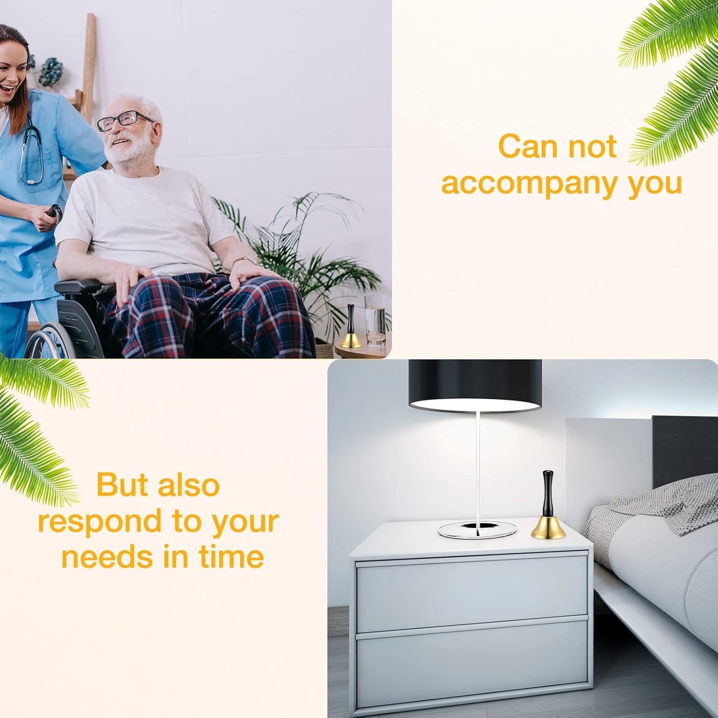 Yeshone 50 Pcs Hand Steel Call Bells Bulk Wedding Dinner Service Bells with Wood Handles for the Sick Elderly Alert Classroom Alarm, 1.97 x 3.66 Inches(Gold)