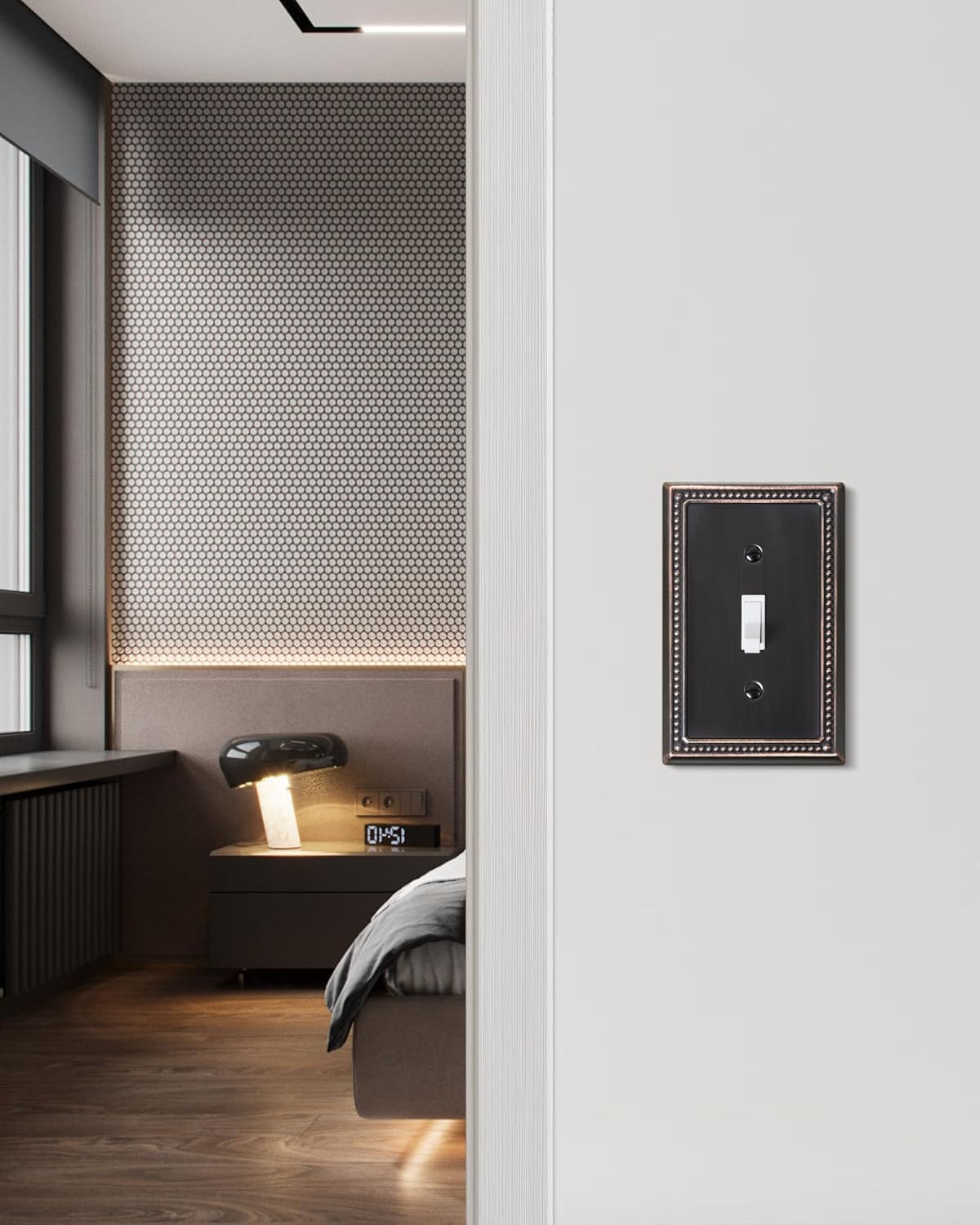 4-Pack Single Toggle Light Switch Cover Plate, Pearls Decorative Switch Plate Covers, Aged Bronze 1 Gang Metal Wall Plate, Corrosion Resistant