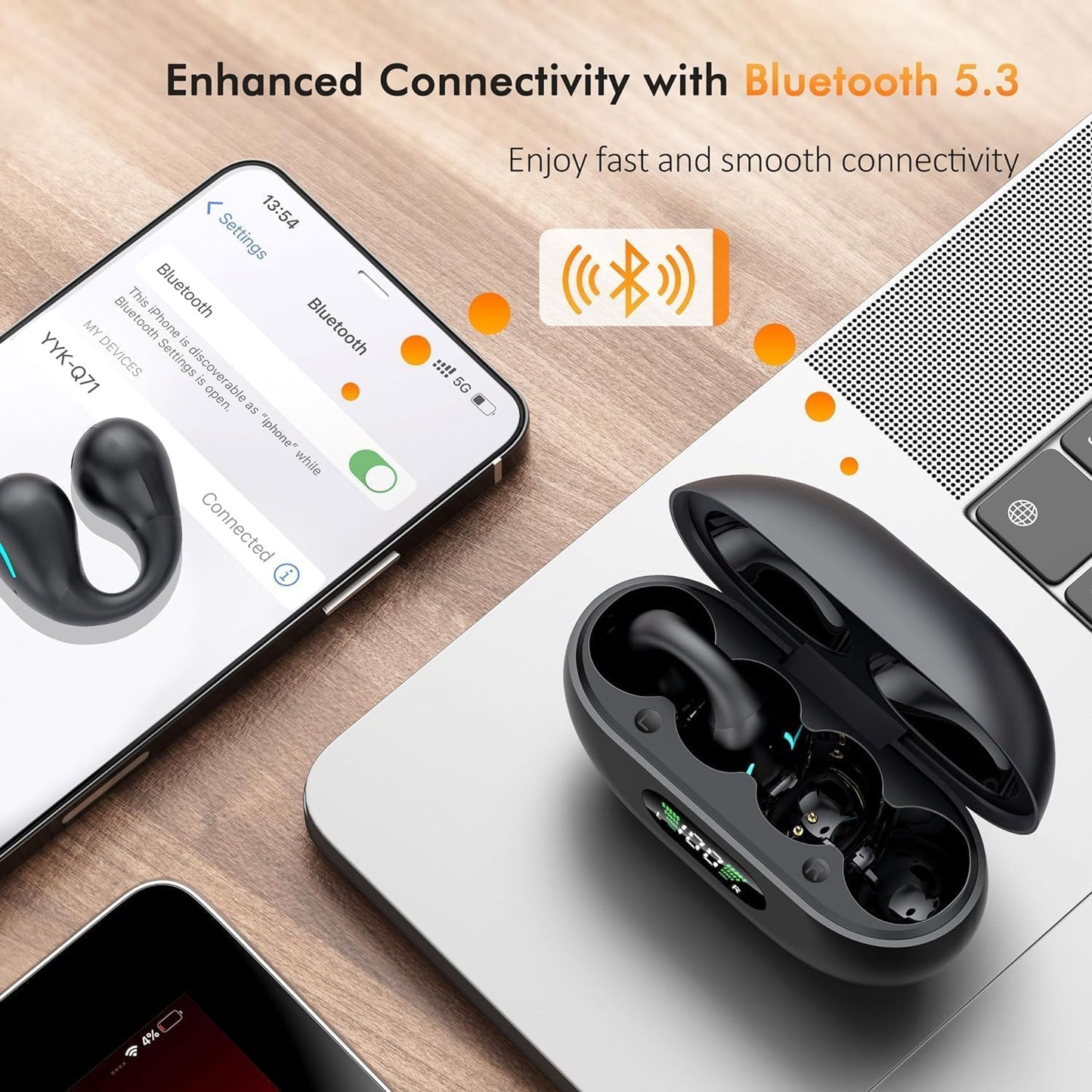 Ultra Open Ear Earbuds, Bone Conduction Headphones Clip-On Wireless Earphone Bluetooth 5.3 with 4 HD Mics Ultra Lightweight Comfort for Small Ears, Waterproof Sports Ear Buds for Sports and Fitness