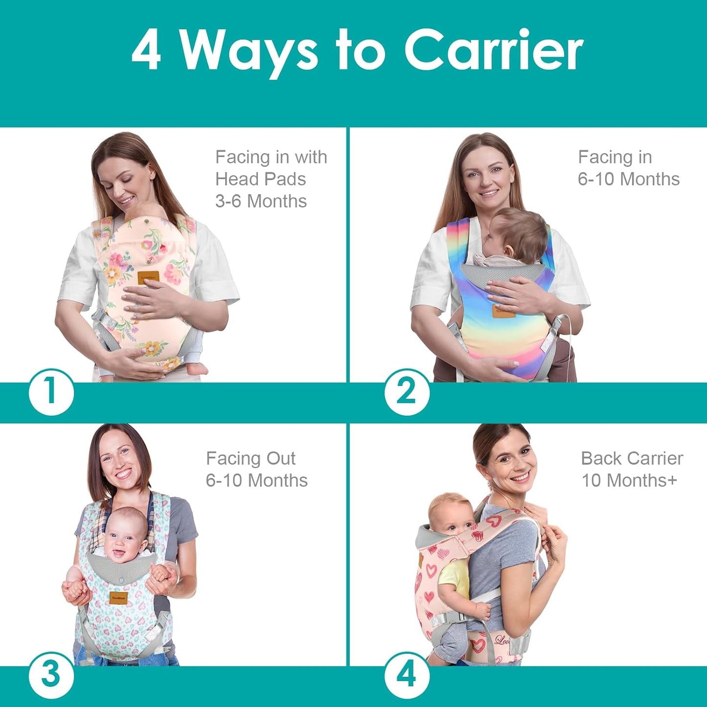Baby Carrier Newborn to Toddler, Ergonomic Adjustable Toddler Carriers for 7-66 Lbs, Cozy Lightweight Infant Carrier with Neck Support, Baby Holder Carrier with Lumbar Support for Mom Dad
