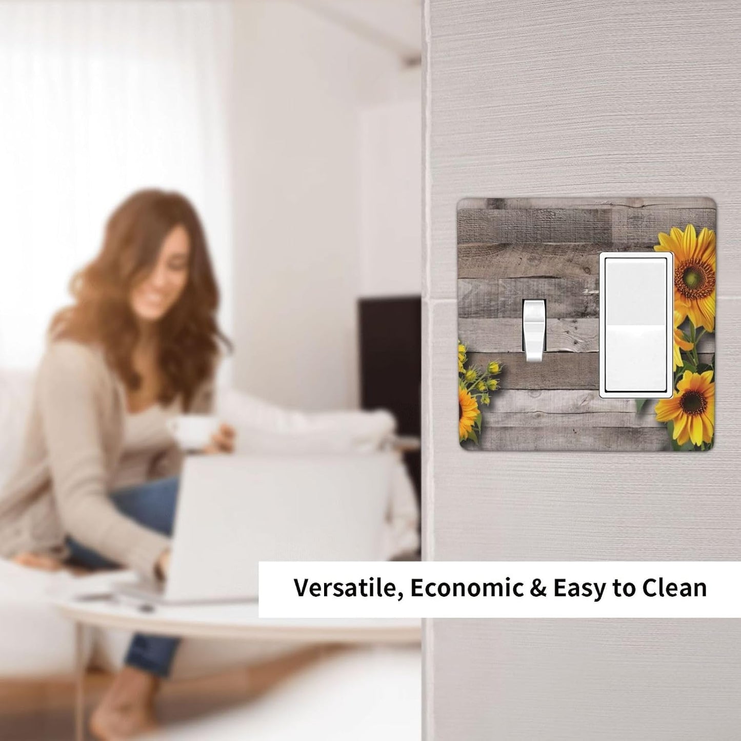 Sunflower Rustic Brown Gray Wood Outlet Covers 1 Toggle 1 Rocker Combination Decorative Wall Plate Electrical Switch Plates Light Switch Cover Plate for Farmhouse Home Decor