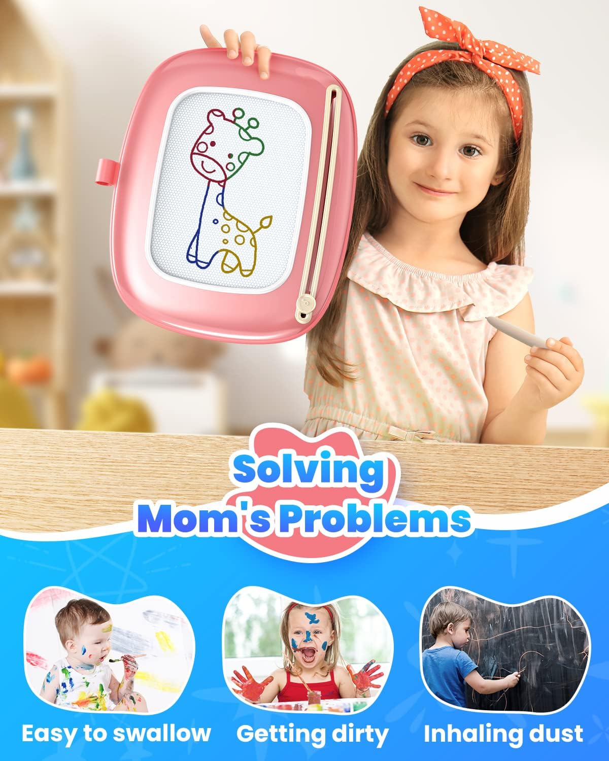 Magnetic Drawing Board, Toddler Girl Toys for 1-2 Year Old, Doodle Board Pad Learning and Educational Kids Toys for 1 2 3 Year Old Baby Girl Birthday Christmas GIF- Pink