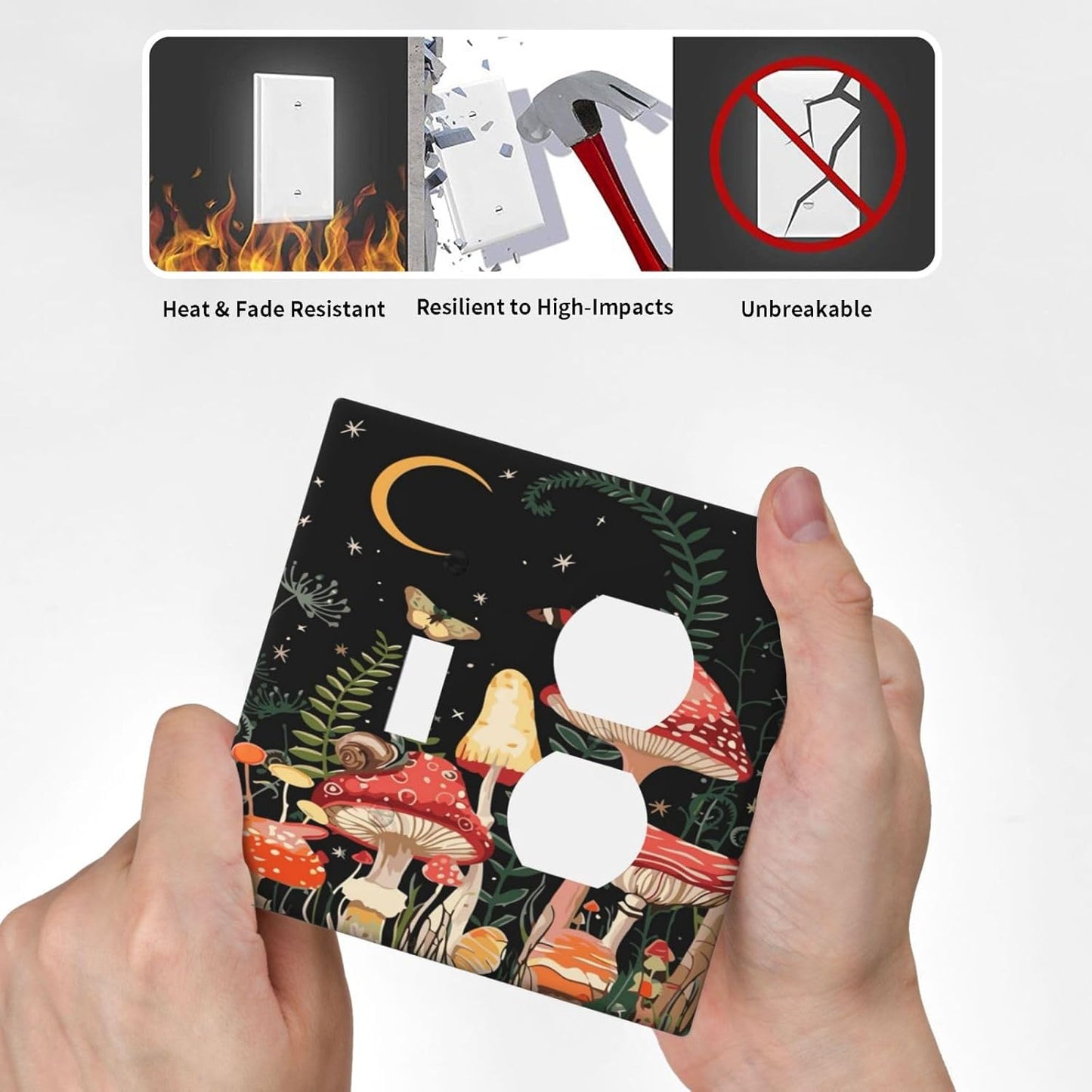 Moon Star Red Mushroom Forest Butterfly Green Plant Wallplates 1 Toggle 1 Duplex Switch Plate Electrical GFCI Faceplate Decorative Light Switch Covers for Kids Room Home Decor