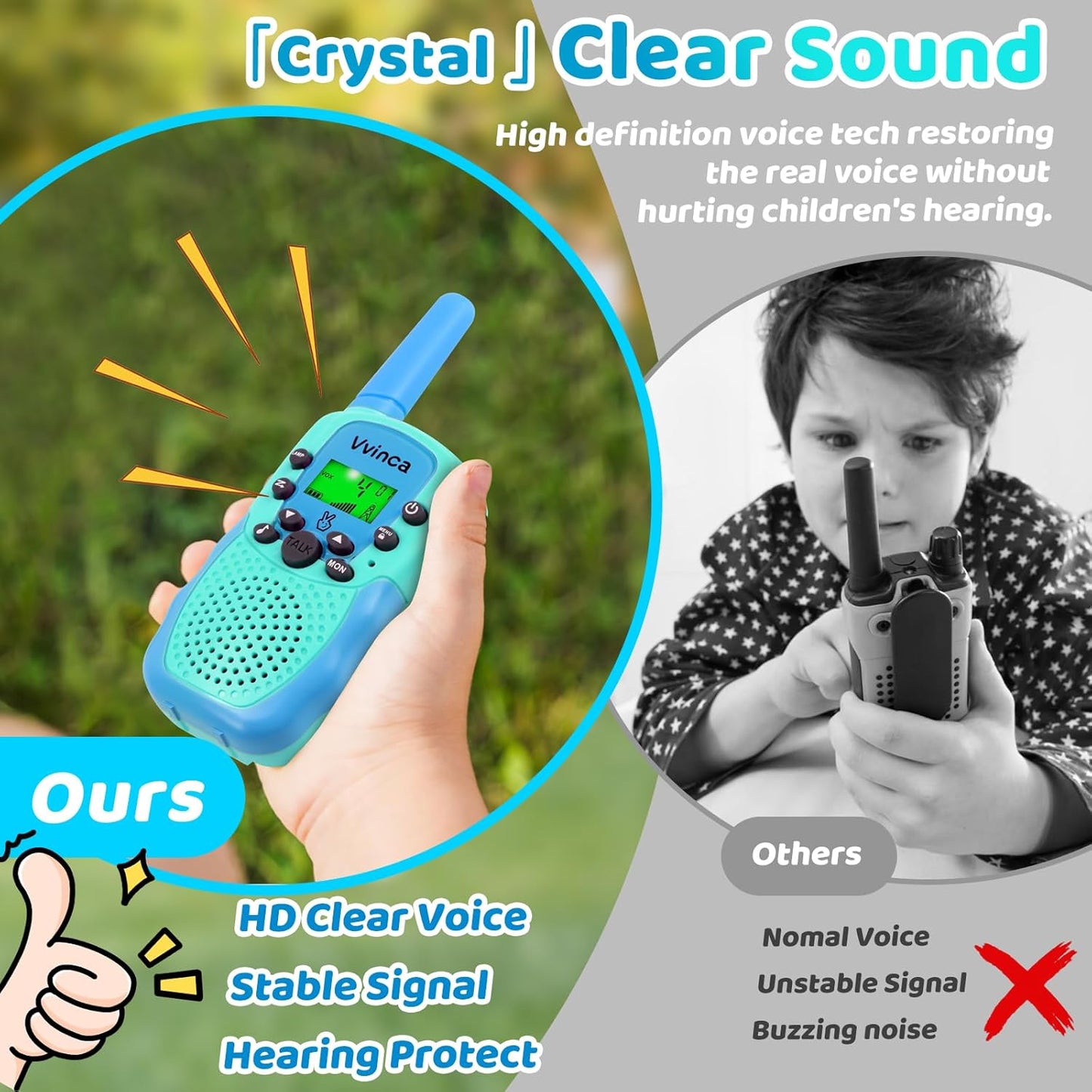 Vvinca Rechargeable Walkie Talkies for Kids, Long Range 22 Channels 2 Way Kids Walkie Talkie with Flashlight for Camping Hiking Indoor Outdoor Toy 3 4 5 6-12 Boy Girl Christmas Birthday Gifts 2 Packs