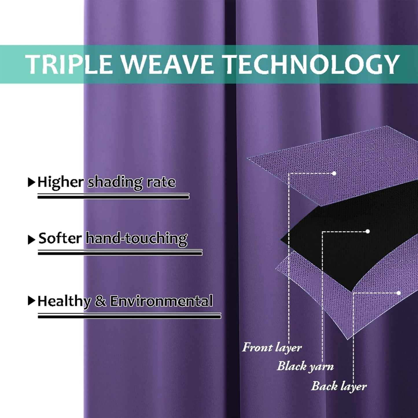 NICETOWN Total Shade Curtains and Draperies, Heavy-Duty Full Light Shading Drapes with Black Liner Backing for Villa/Hall/Dorm Window(Lilac Purple, Package of 2 Panels, 55 inches Wide x 96 inches Long