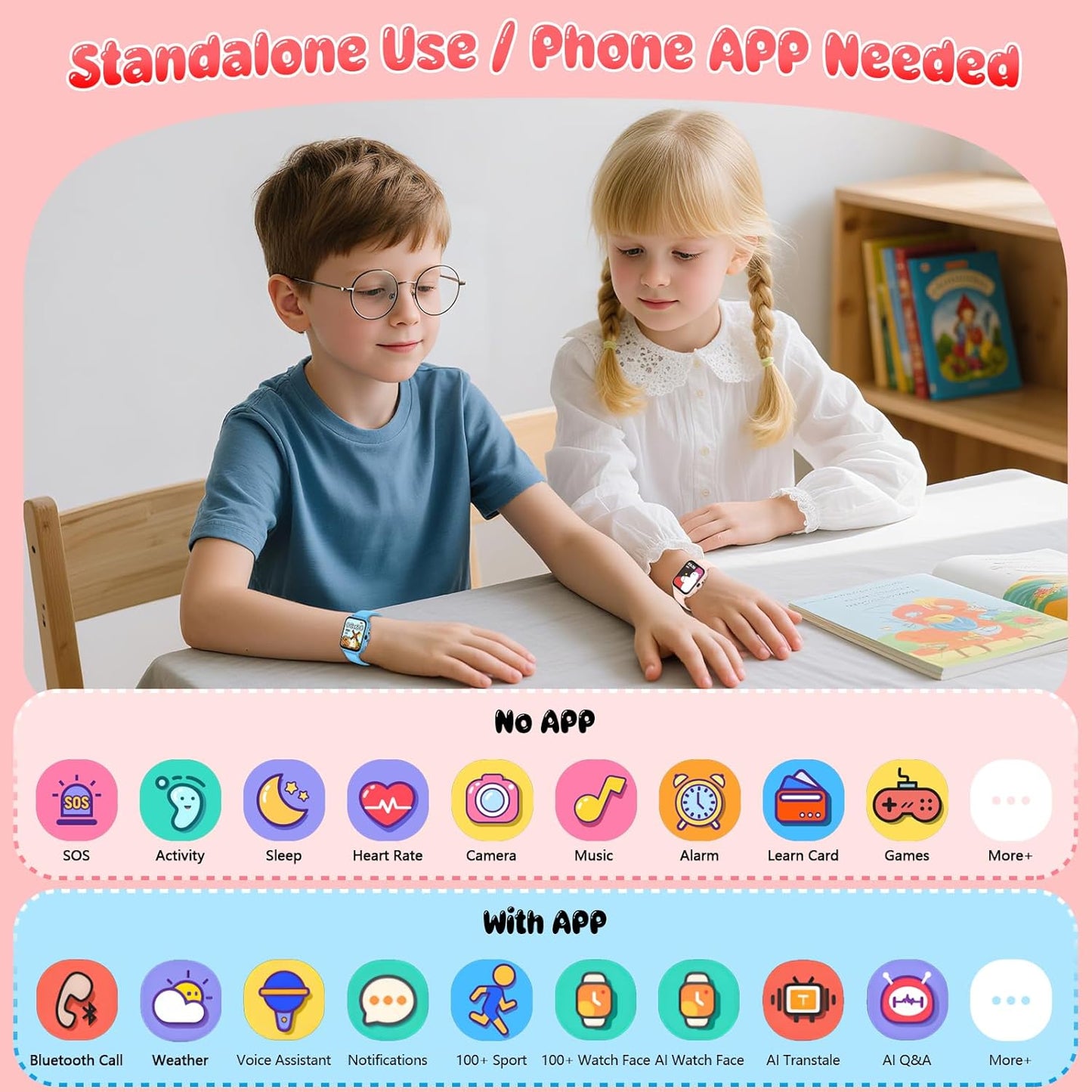 Smart Watch for Kids, 1.85" Fitness Tracker Pedometer Watch, Health, Sleep Monitor, Puzzle Games, Alarm Clock, Camera, Music Player, Torchlight, Activity, Gift Toys for 4 - 13 Years Old Boys and Girls