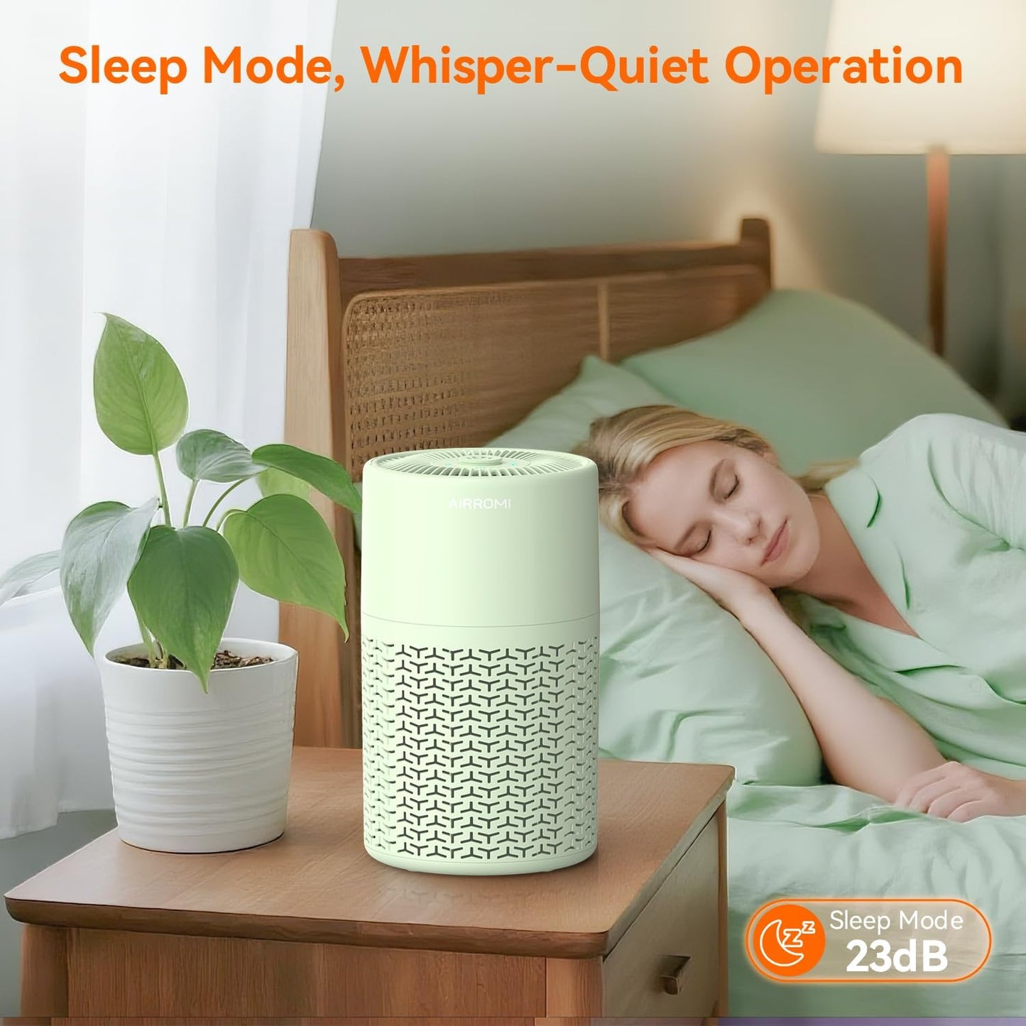 AIRROMI Pets Air Purifier for Home Allergies,Up to 660 ft².Yellow Deodorizing Activated Carbon Filter,With Fragrance Sponge for Better Sleep,Night Light,Pet Dander,Smoke,Odors,Air Cleaner A2002 Green