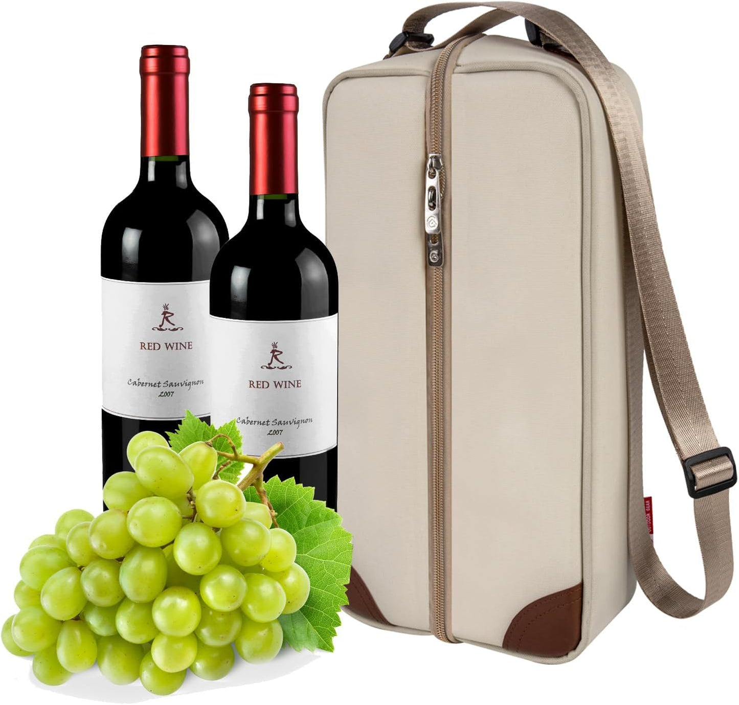 ALLCAMP Wine Tote Bag with Cooler Compartment,Picnic Set Carrying Two Sets of Tableware(Cream-Colored)