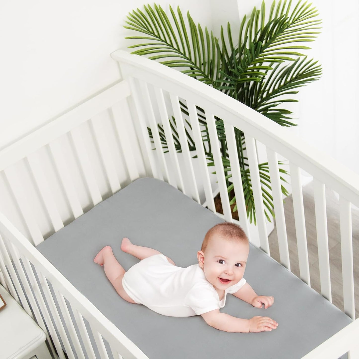 Crib Sheets Waterproof 2 Pack, Crib Mattress Protector, Toddler Fitted Crib Sheet Neutral, Ultra Soft & Breathable Toddler Bed Sheets for Boys and Girls, Grey
