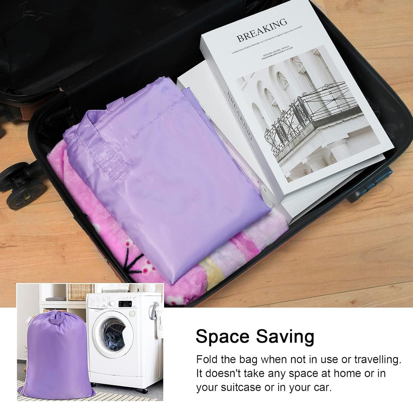 Polecasa Heavy Duty Large Laundry Bag with 130gsm Tear Resistant Fabric and Handles, Easy to Carry Durable Dirty Clothes Drawstring Bag, Perfect for College Dorm, Travel, 2 Pack 28”x36”,Purple